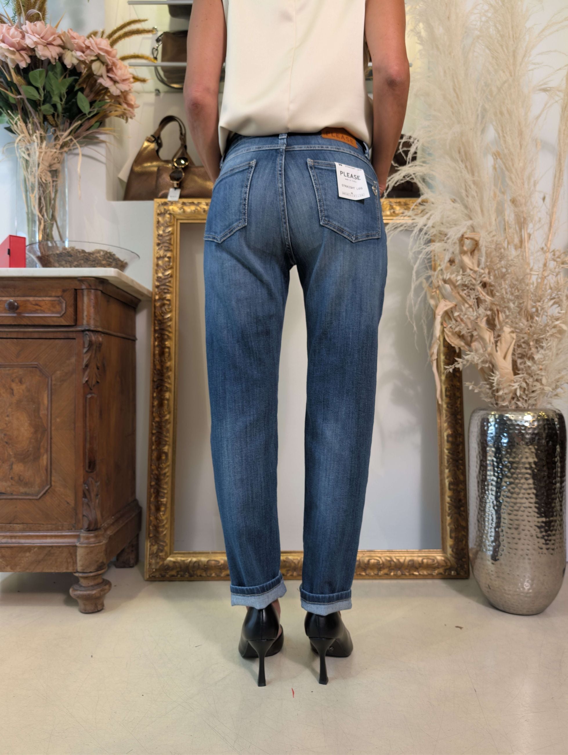 Panta in denim elasticizzato straight leg - PLEASE