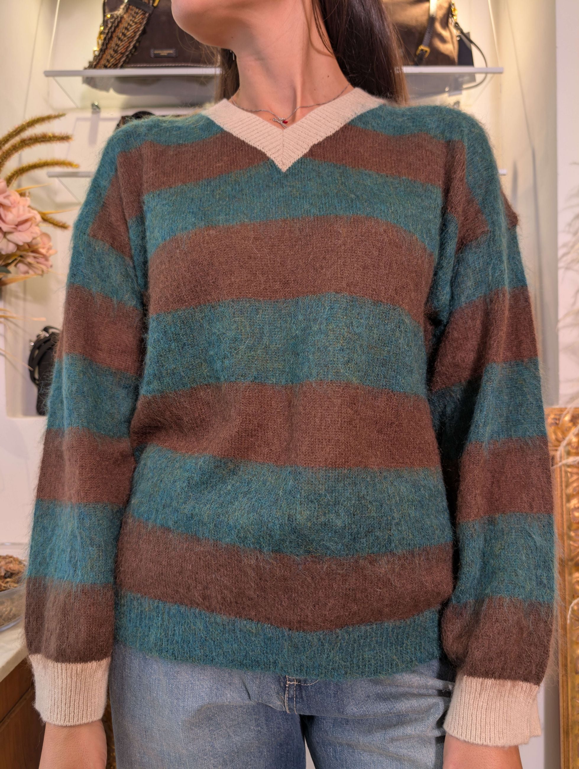 Maglia in soffice mohair rigato - .SOLO TRE