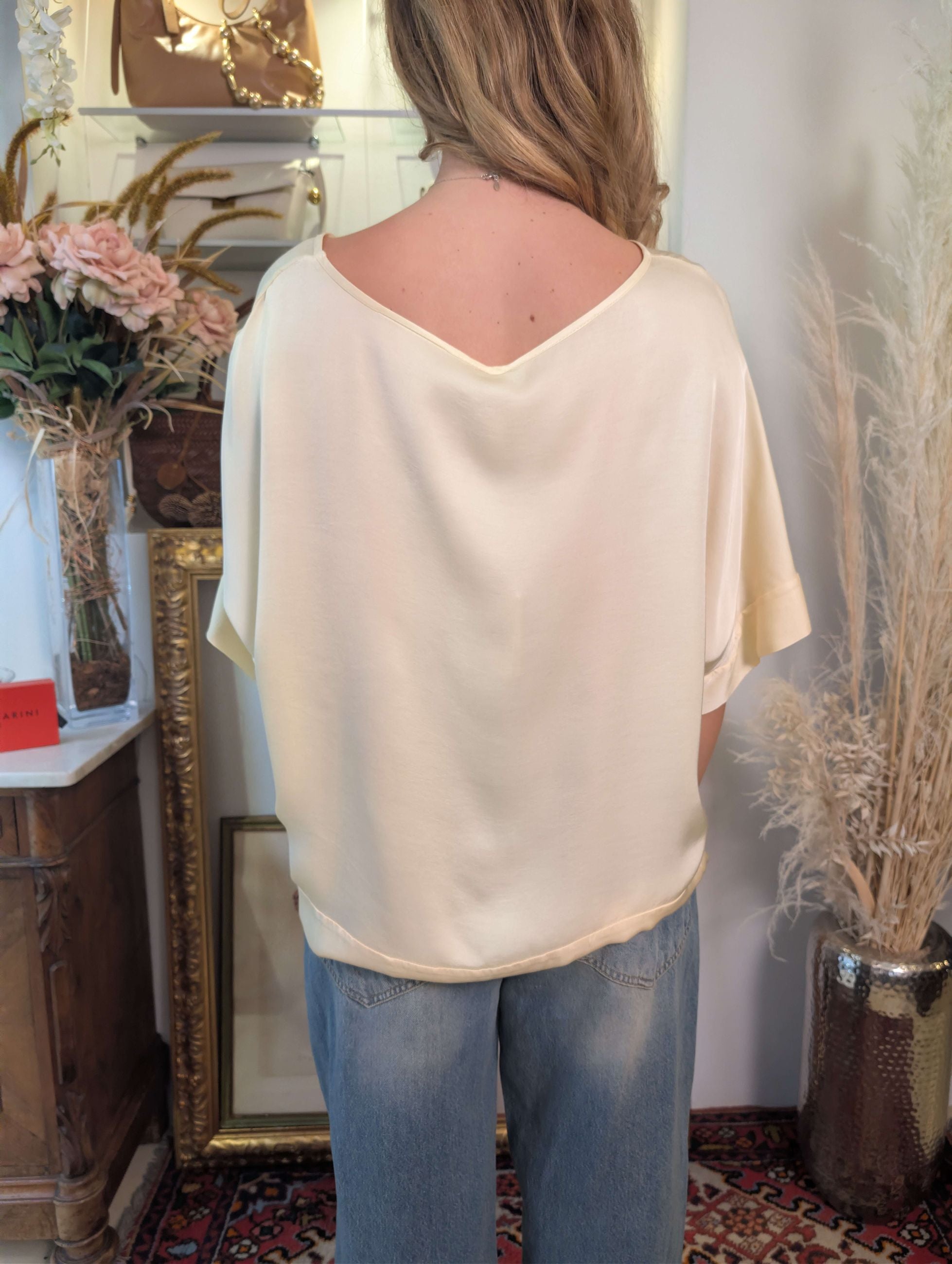 Blusa kimono oversize in raso di viscosa - TENSIONE IN