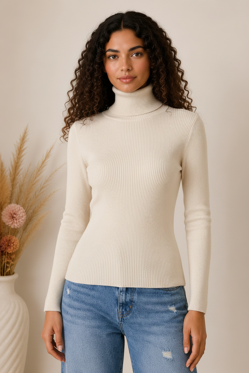 Maglia collo alto basica in costina con lurex - LE SARTE DEL SOLE