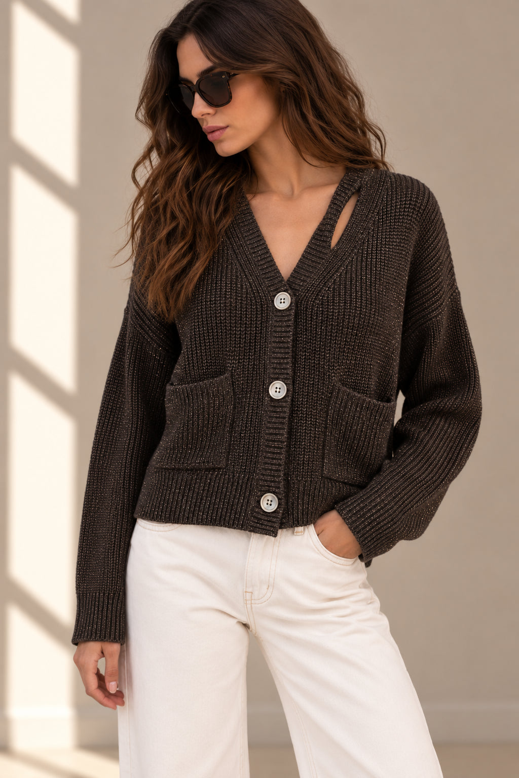 Cardigan in maglia inglese con dettaglio intrecciato e lurex - GL for Her