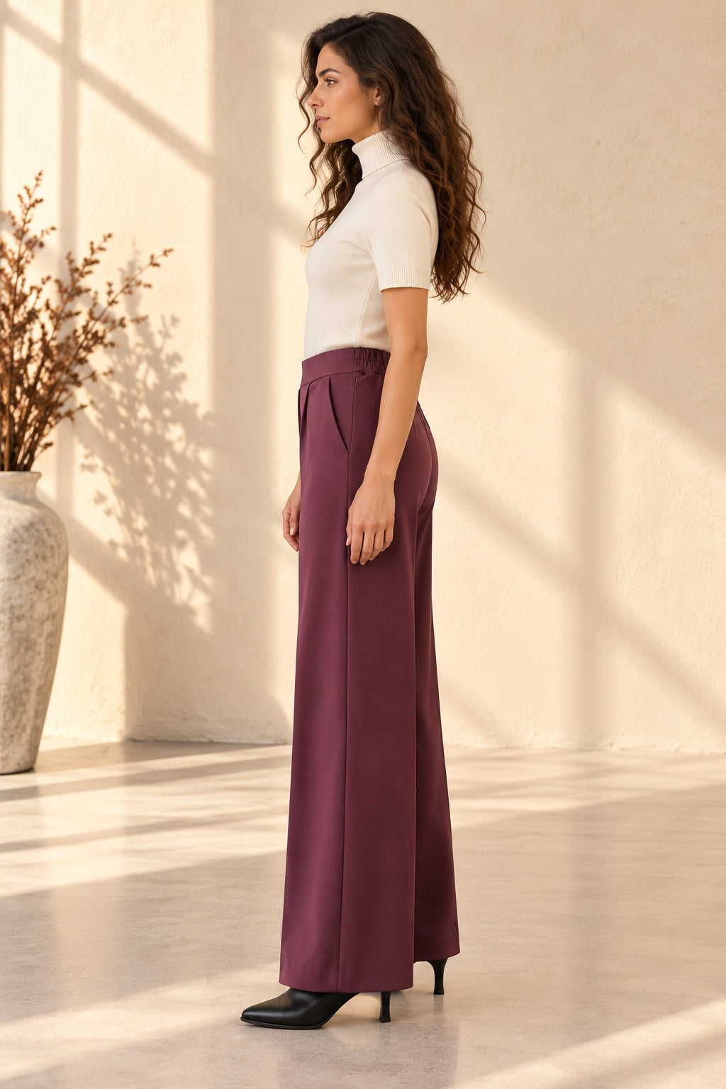 Pantalone Wide Leg con Pinces in Punto Milano - SHE_FLORENCE_LAB