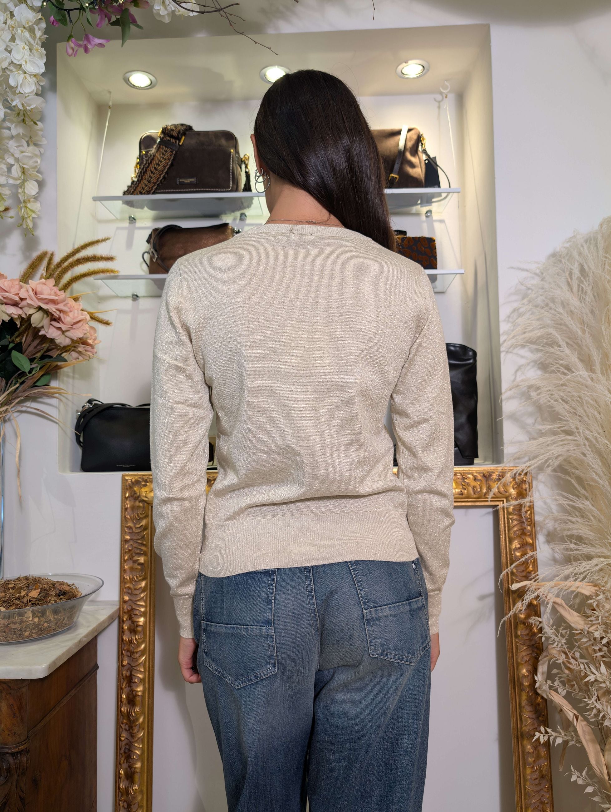 Maglia girocollo in lurex con bottoni gioiello - SHE_FLORENCE_LAB