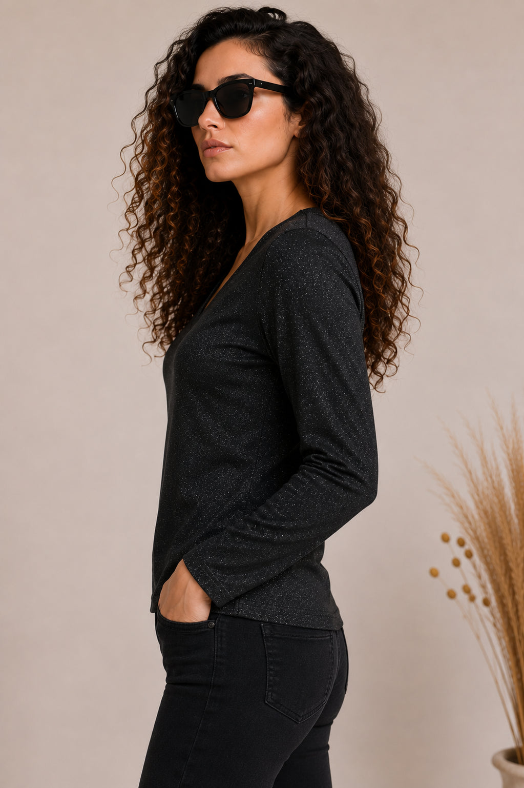 Maglia Lurex con Doppio Scollo a V - DIXIE