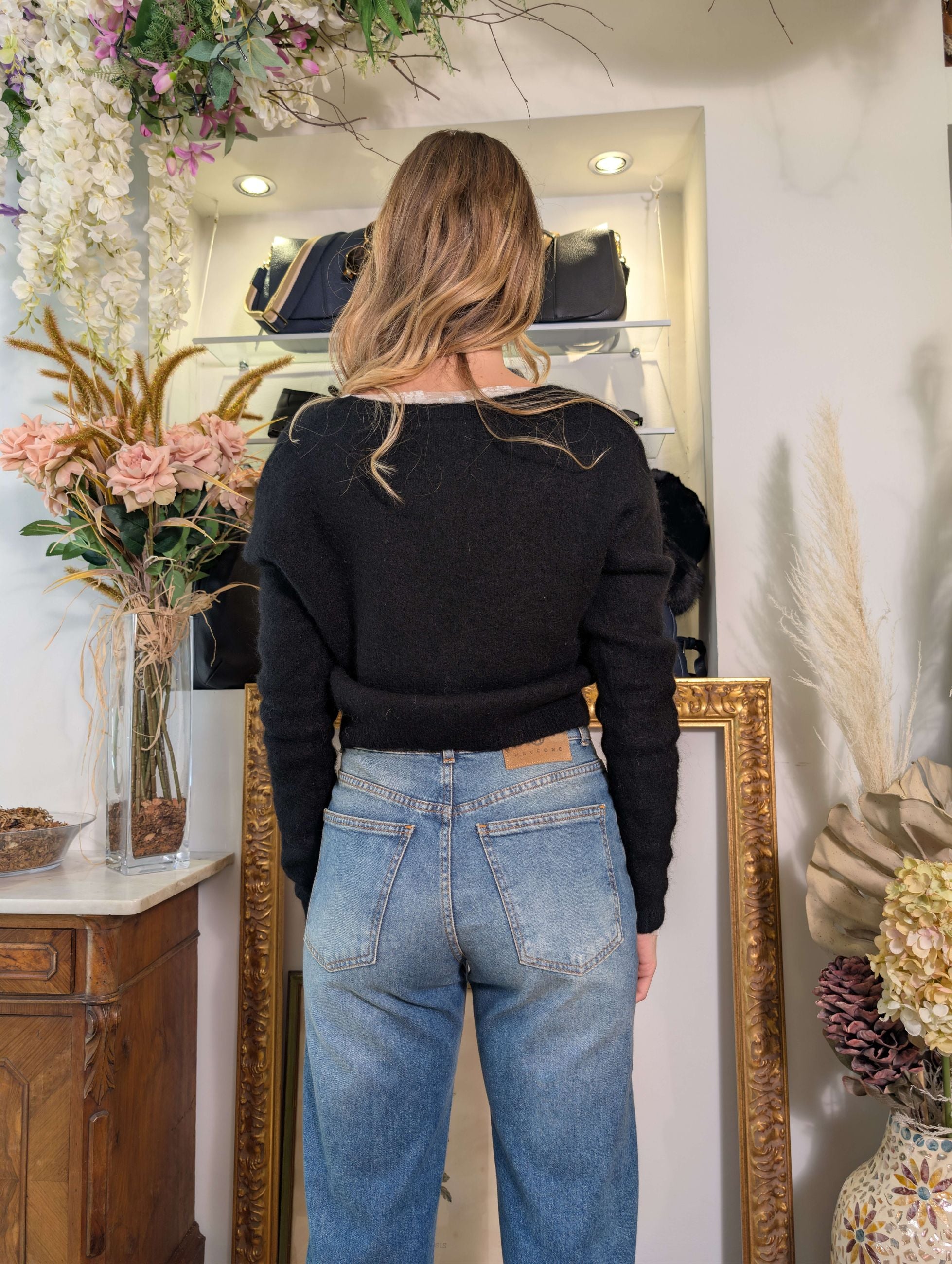 Cardigan cropped in alpaca con bottoni gioiello - SHE_FLORENCE_LAB