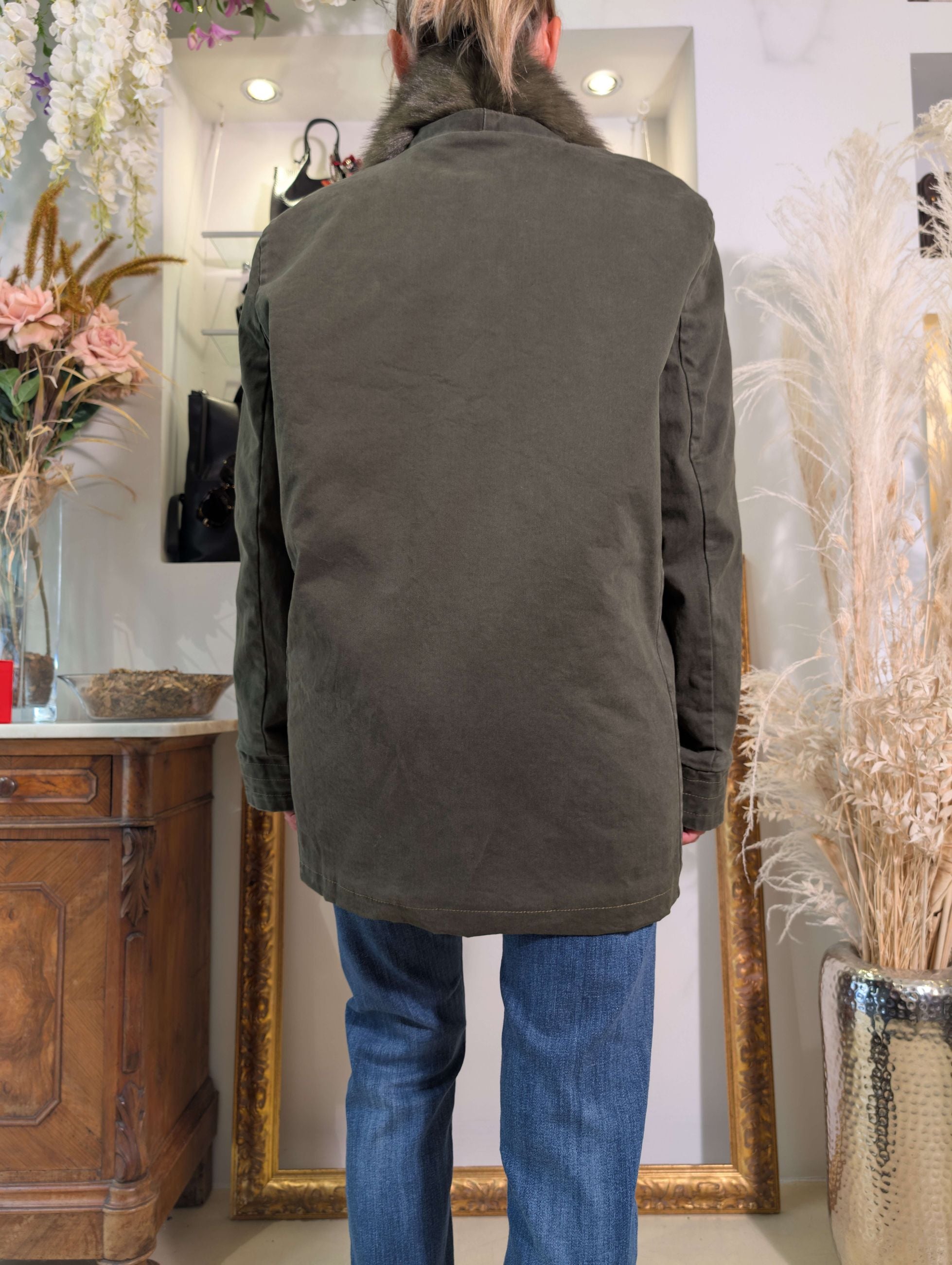 Giaccone verde militare in cotone smerigliato - TENSIONE IN