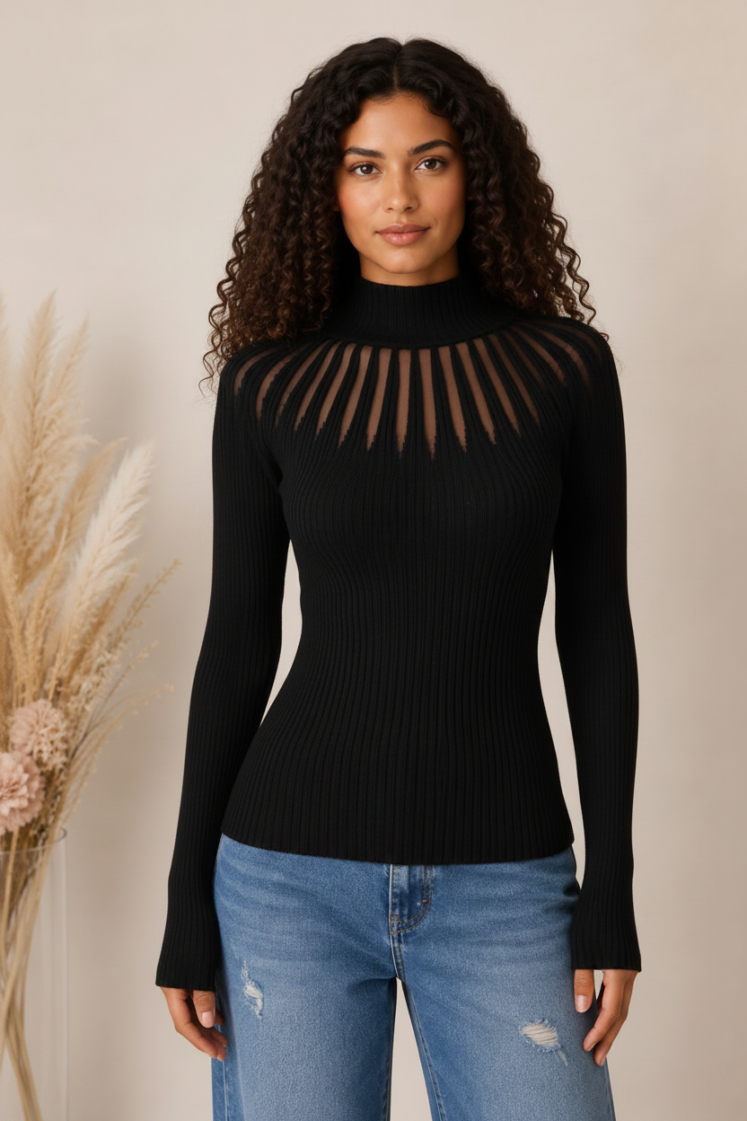 Maglia slim fit con lavorazioni a spicchi effetto trasparenza - LE SARTE DEL SOLE
