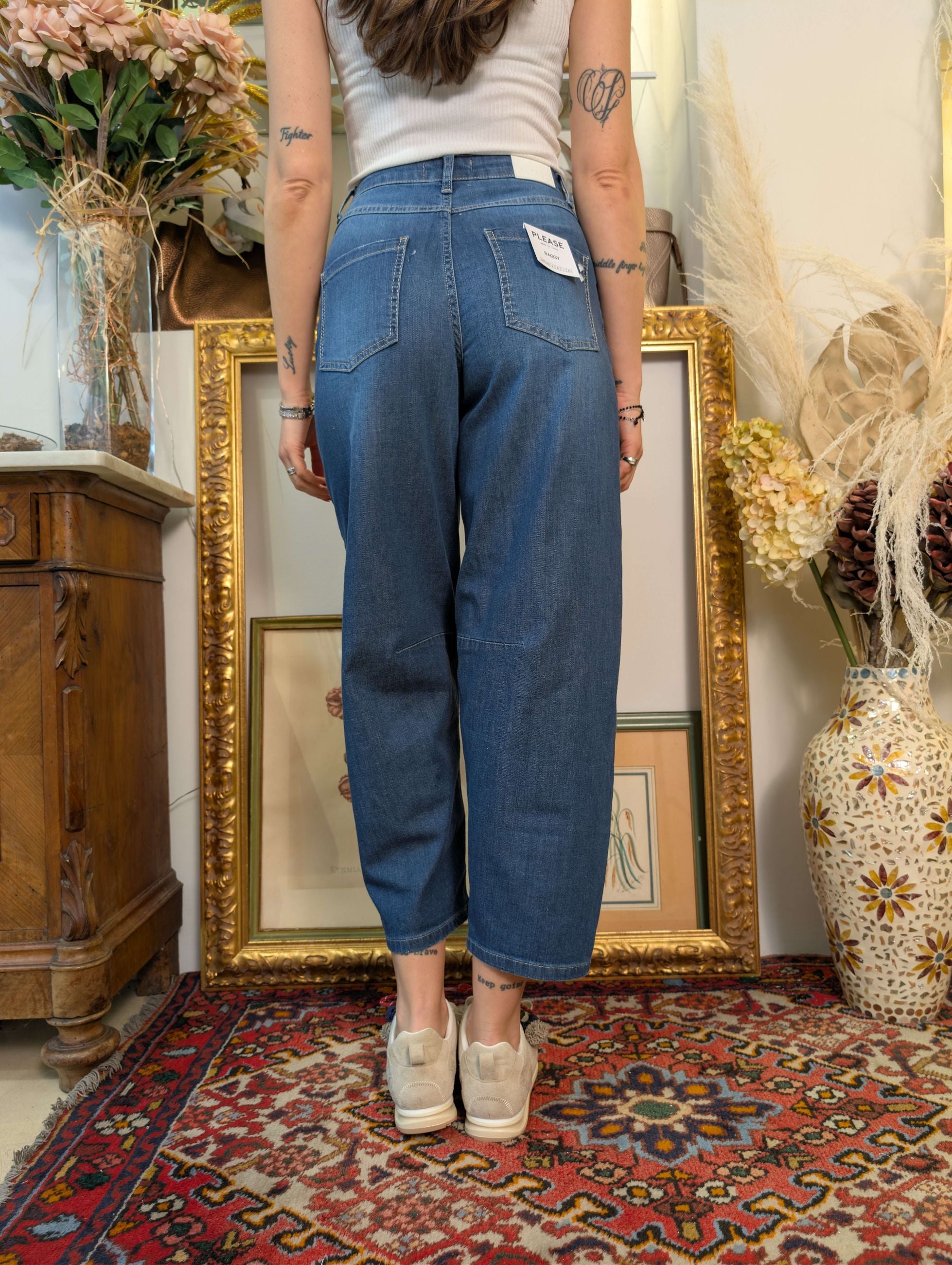 Panta modello barrel in denim leggero - PLEASE