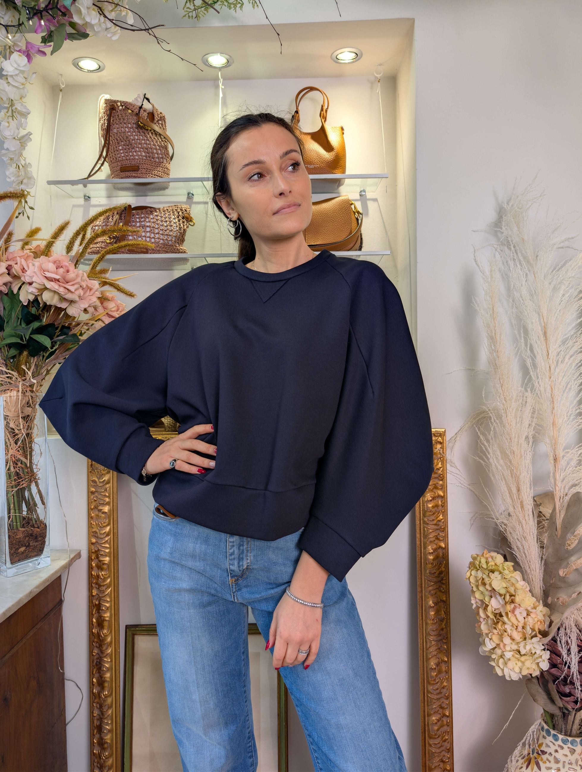 Felpa girocollo a scatoletta maniche balloon - DIXIE