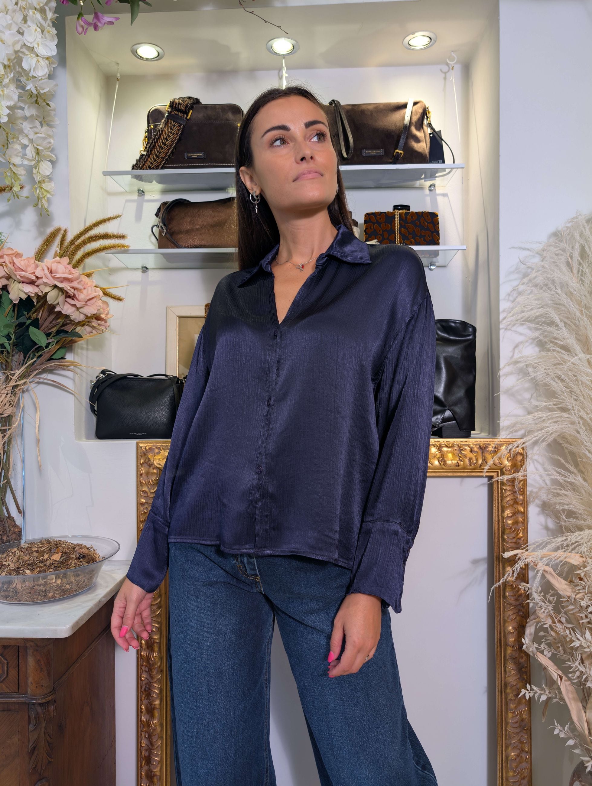 Camicia in viscosa crinkle con collo aperto - HAVE ONE