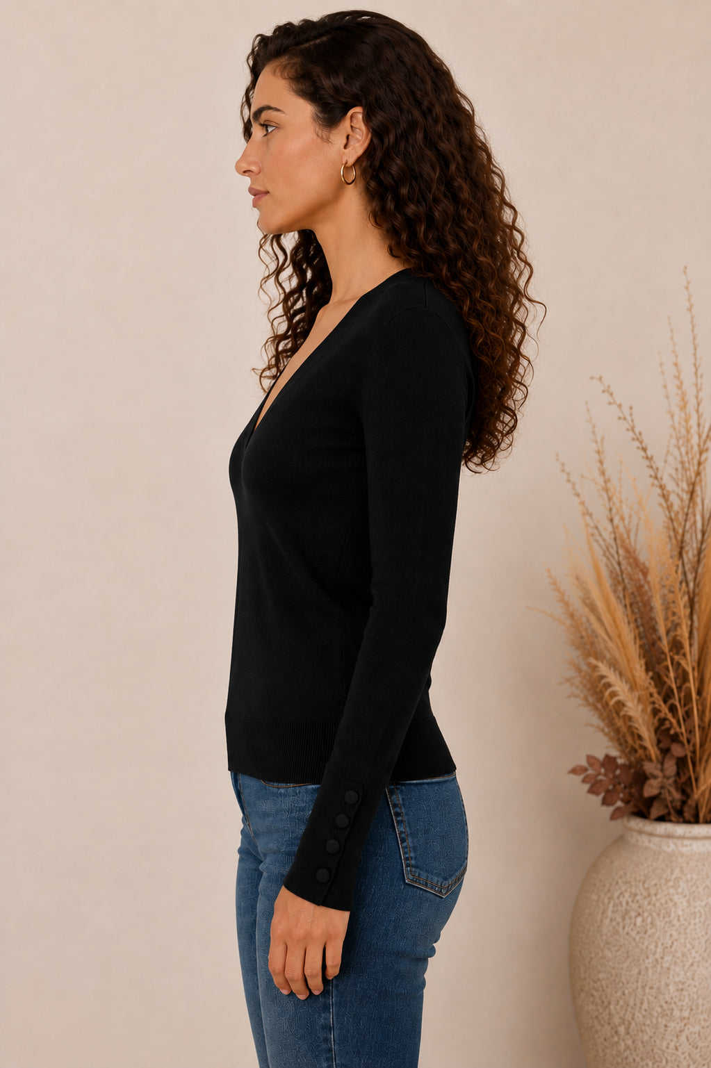 Maglia slim in viscosa con scollo a V e bottoni - MARKUP DONNA