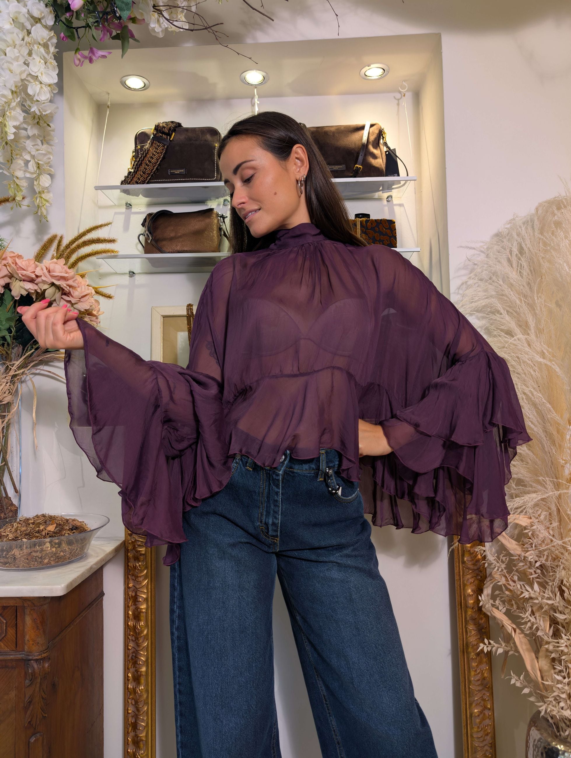 Blusa ampia in tessuto misto seta tinto in capo - DIXIE