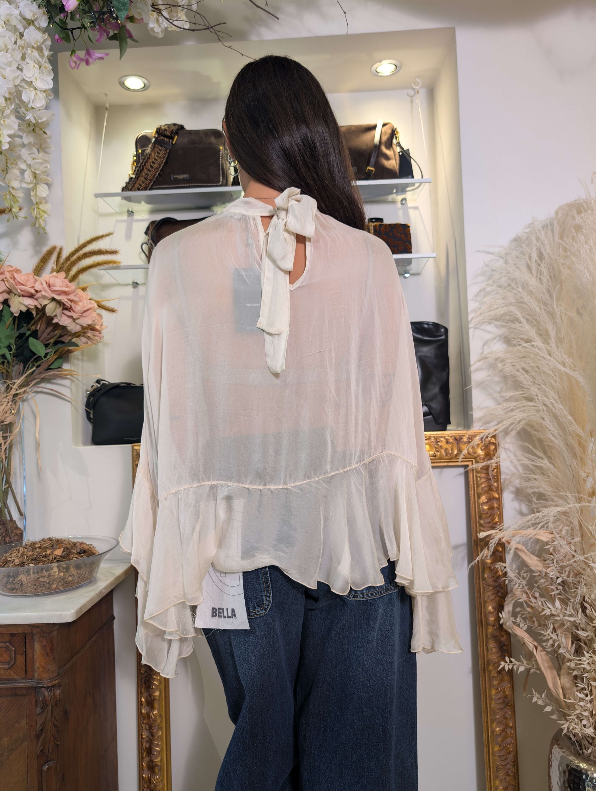 Blusa ampia in tessuto misto seta tinto in capo - DIXIE
