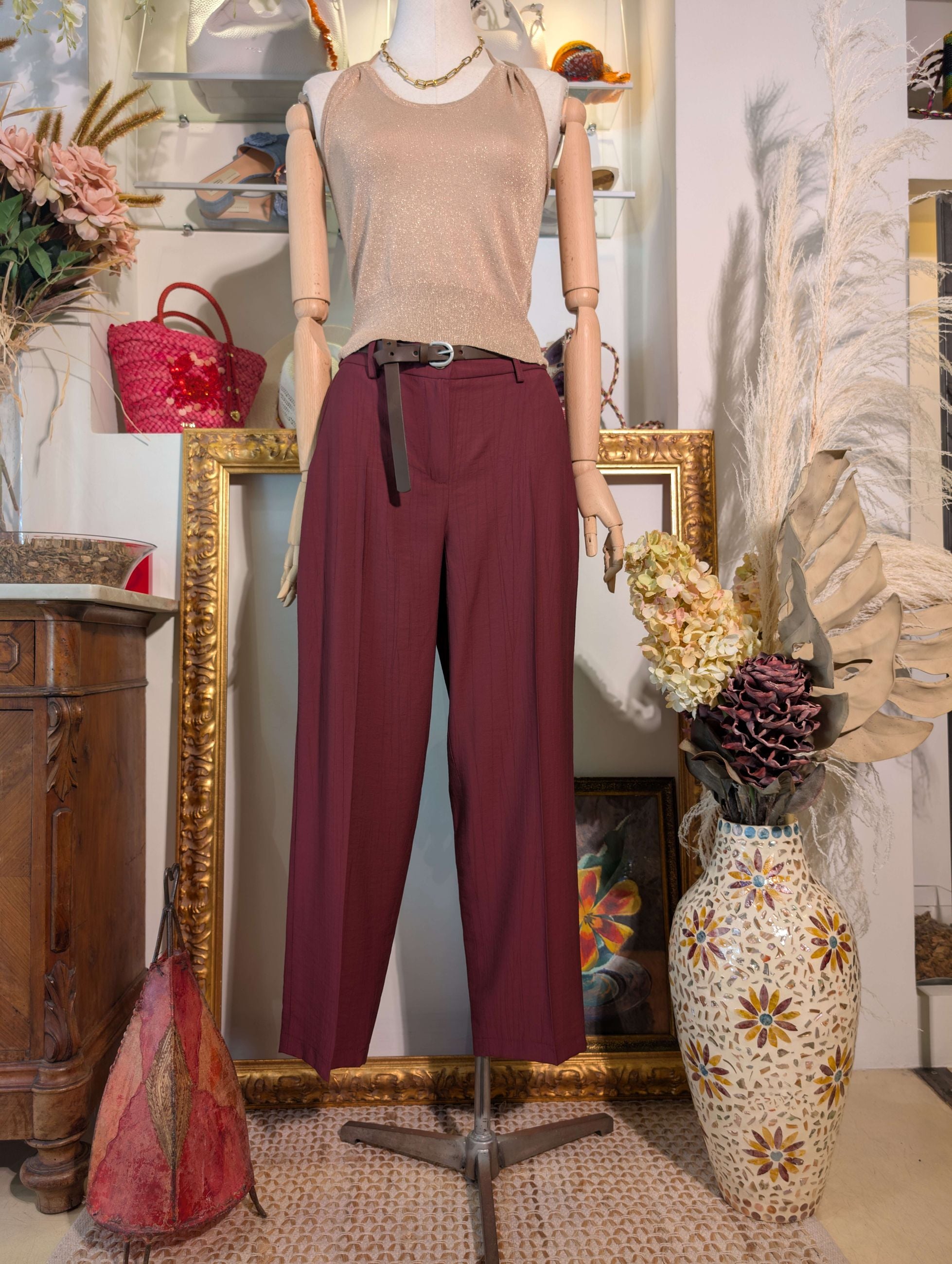 Pantaloni a sigaretta in tessuto crinkle - TENSIONE IN