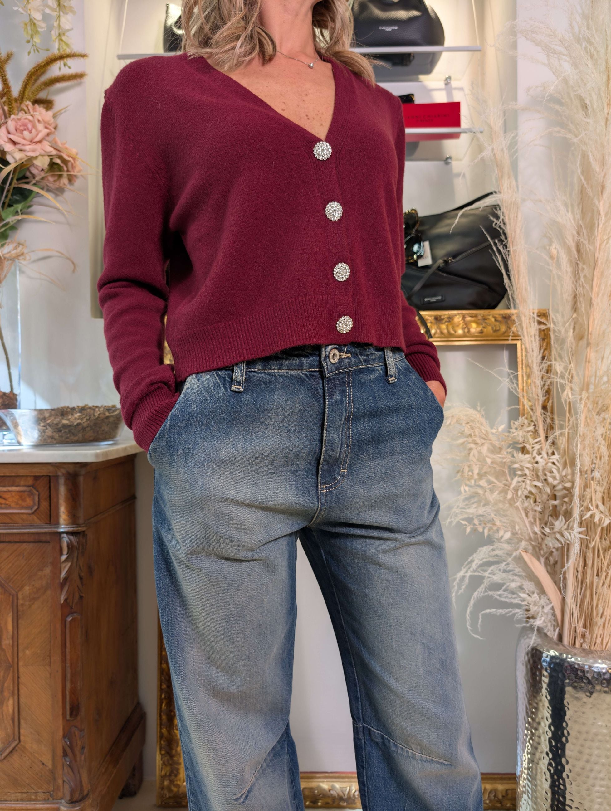Cardigan cropped con bottoni gioiello - SHE_FLORENCE_LAB