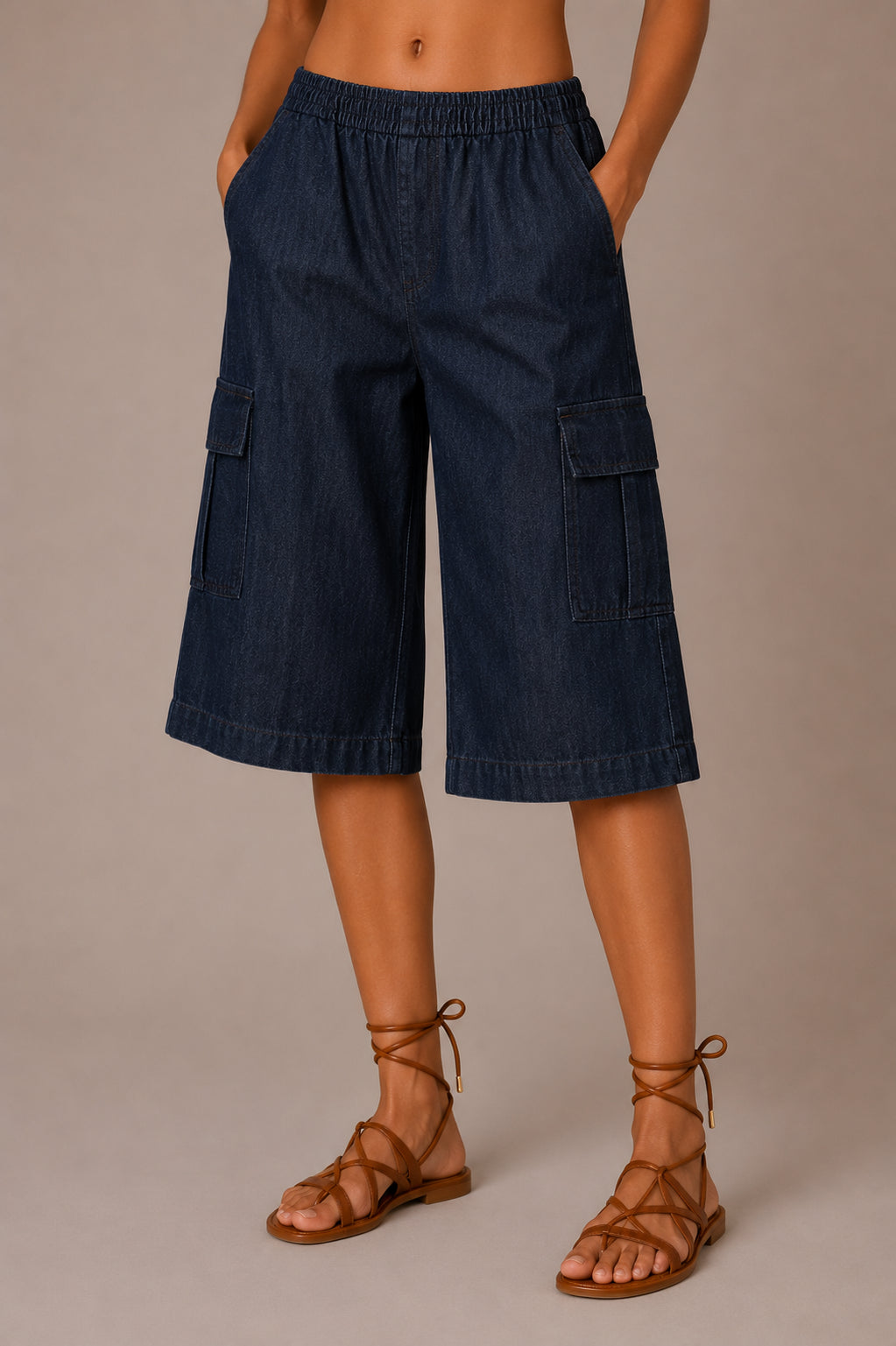 Bermuda lungo in chambray lavato con tasconi laterali - TENSIONE IN