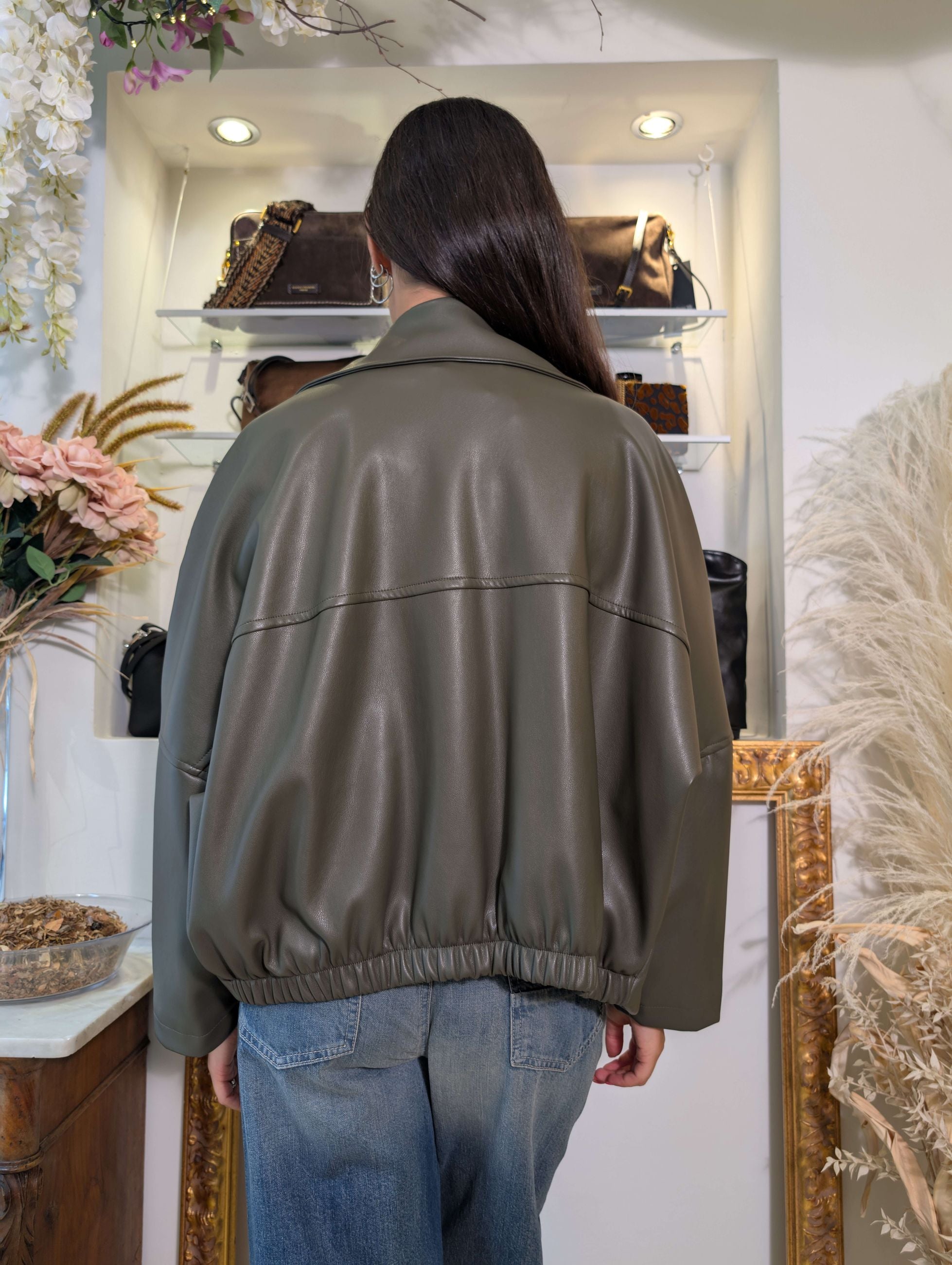 Bomber oversize in pelle sintetica verde militare - HAVE ONE