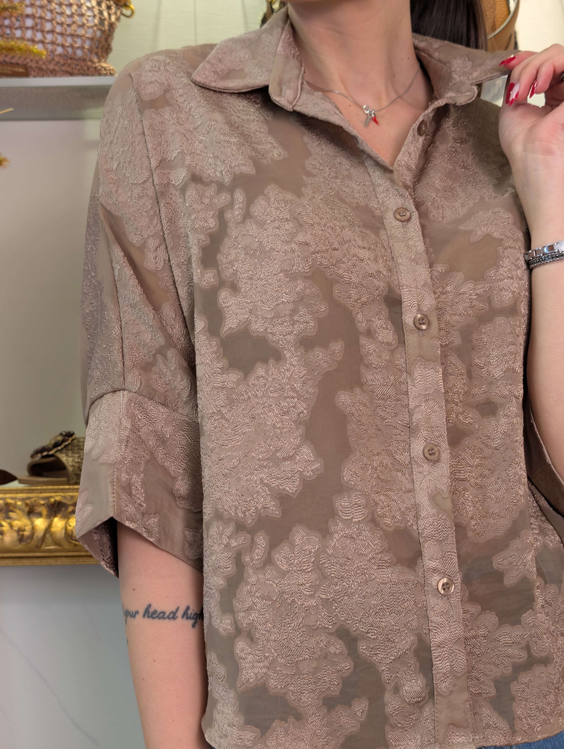 Camicia-kimono cropped in tessuto devoré - SHE_FLORENCE_LAB