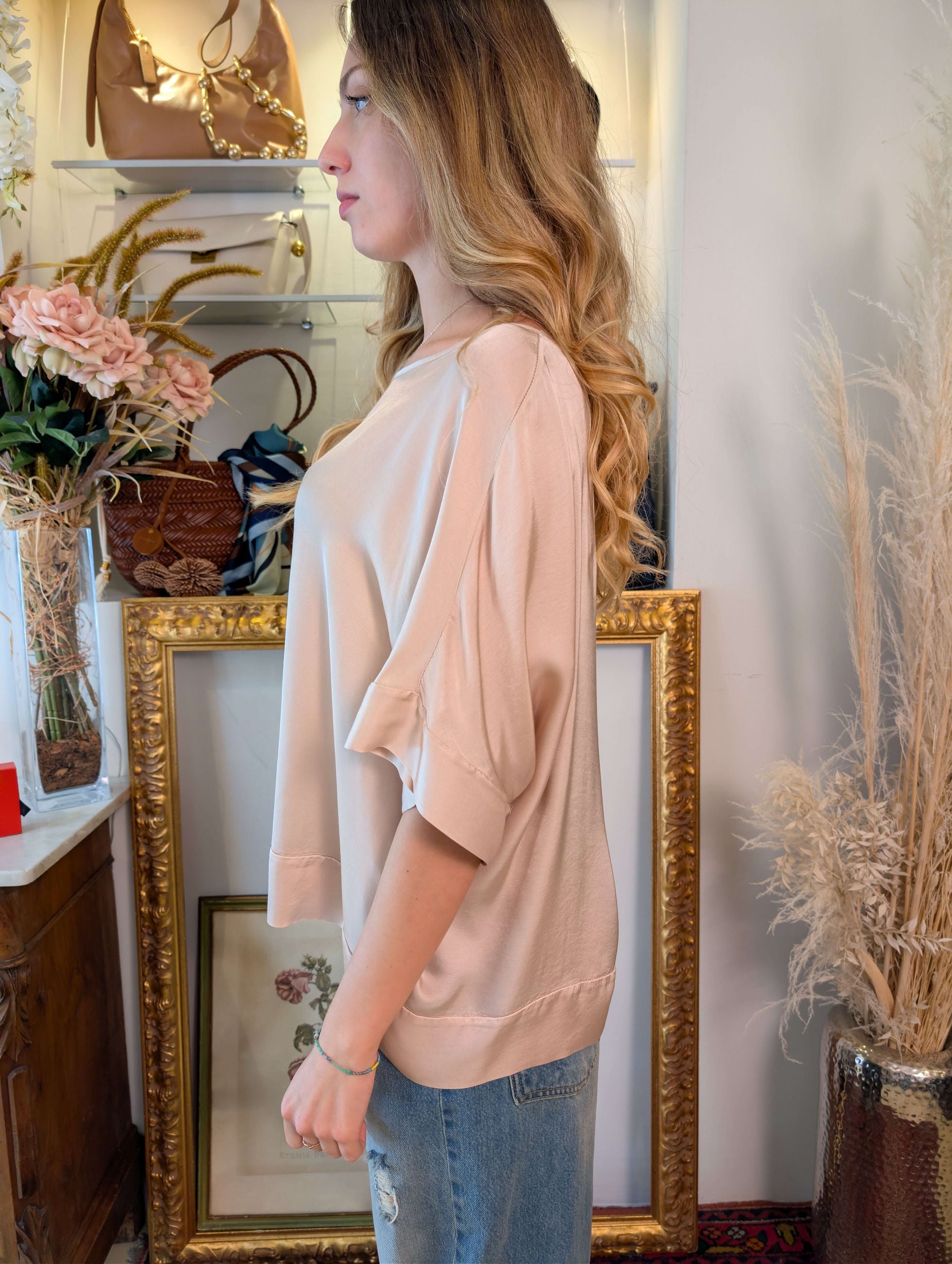 Blusa kimono oversize in raso di viscosa - TENSIONE IN