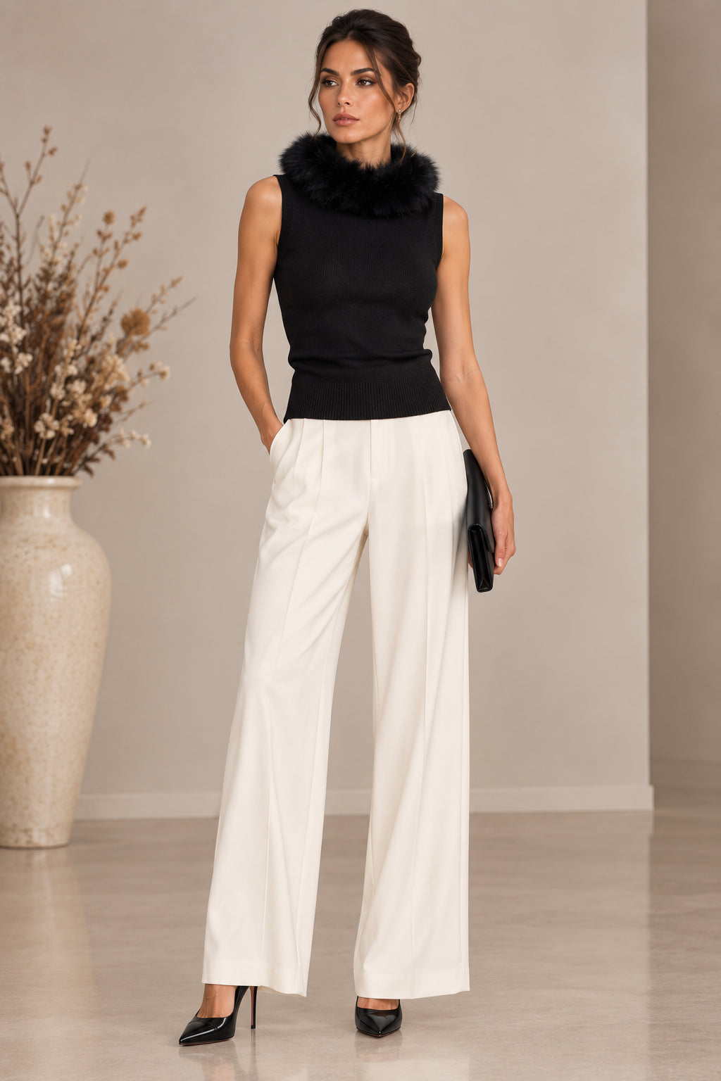Top slim con collo faux fur staccabile - Sandro Ferrone