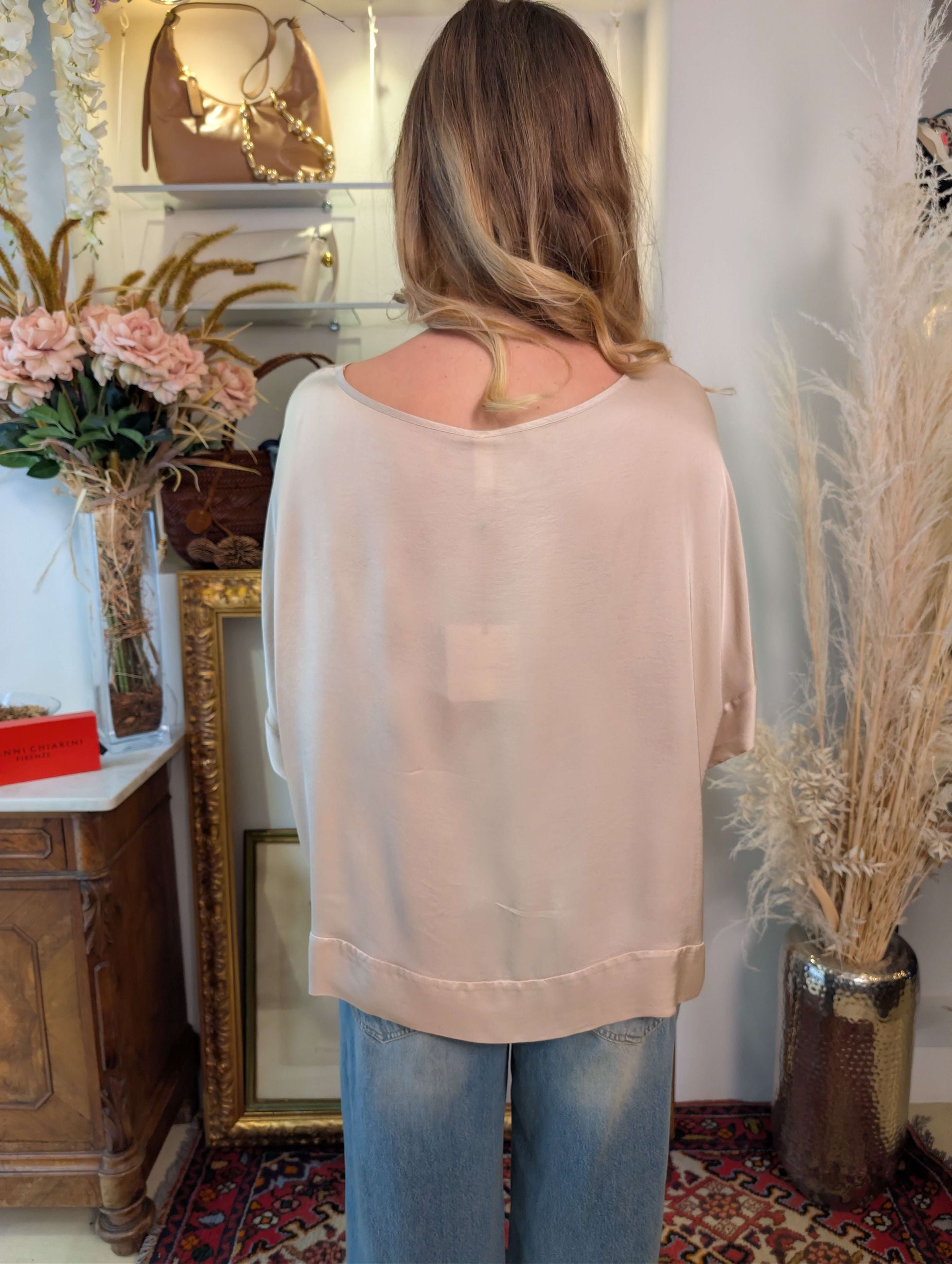 Blusa kimono oversize in raso di viscosa - TENSIONE IN