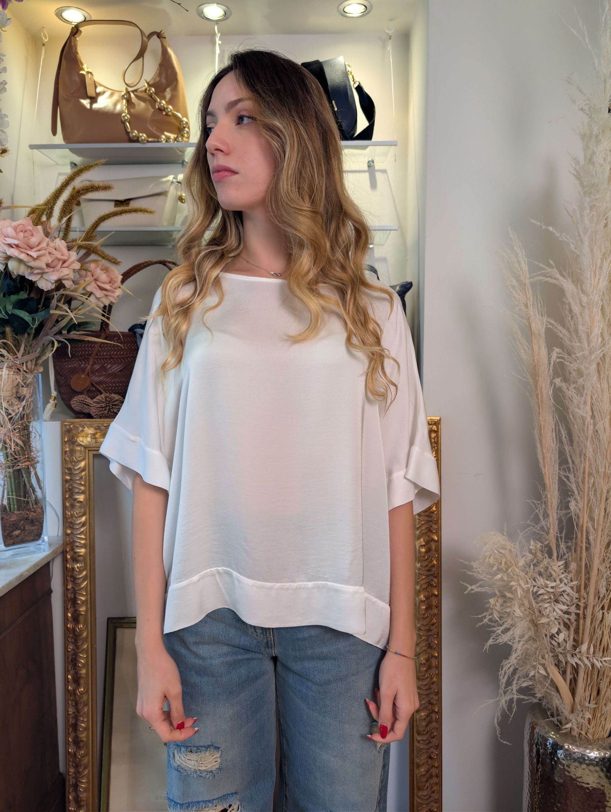 Blusa kimono oversize in raso di viscosa - TENSIONE IN