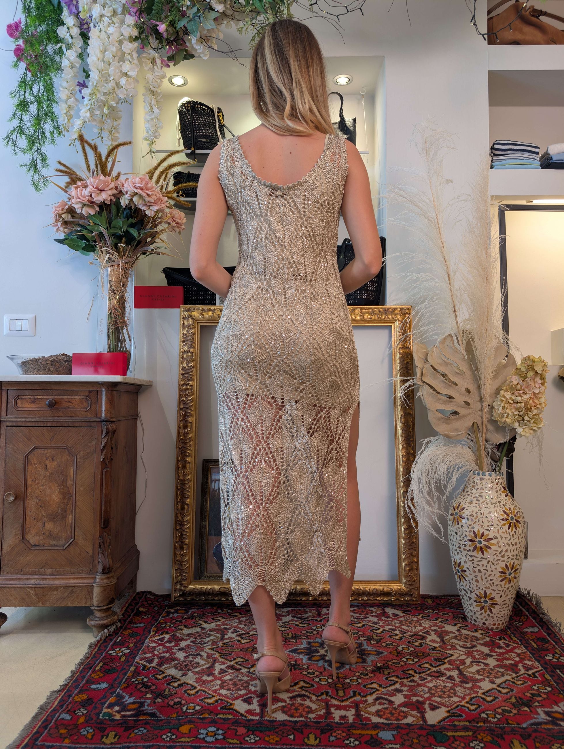 Abito lungo crochet con paillettes - MARKUP DONNA
