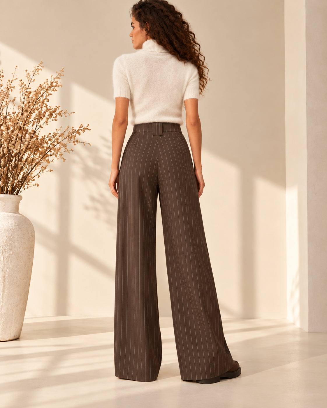 Pantalone Gessato Wide Leg con Pinces - SHE_FLORENCE_LAB