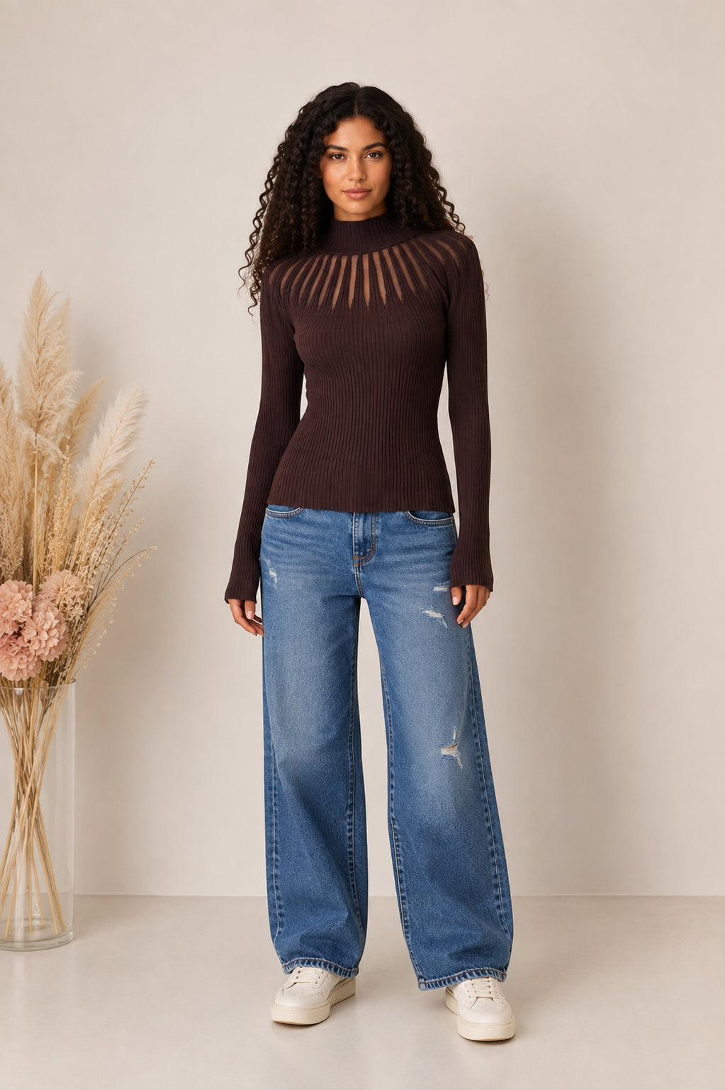 Maglia slim fit con lavorazioni a spicchi effetto trasparenza - LE SARTE DEL SOLE