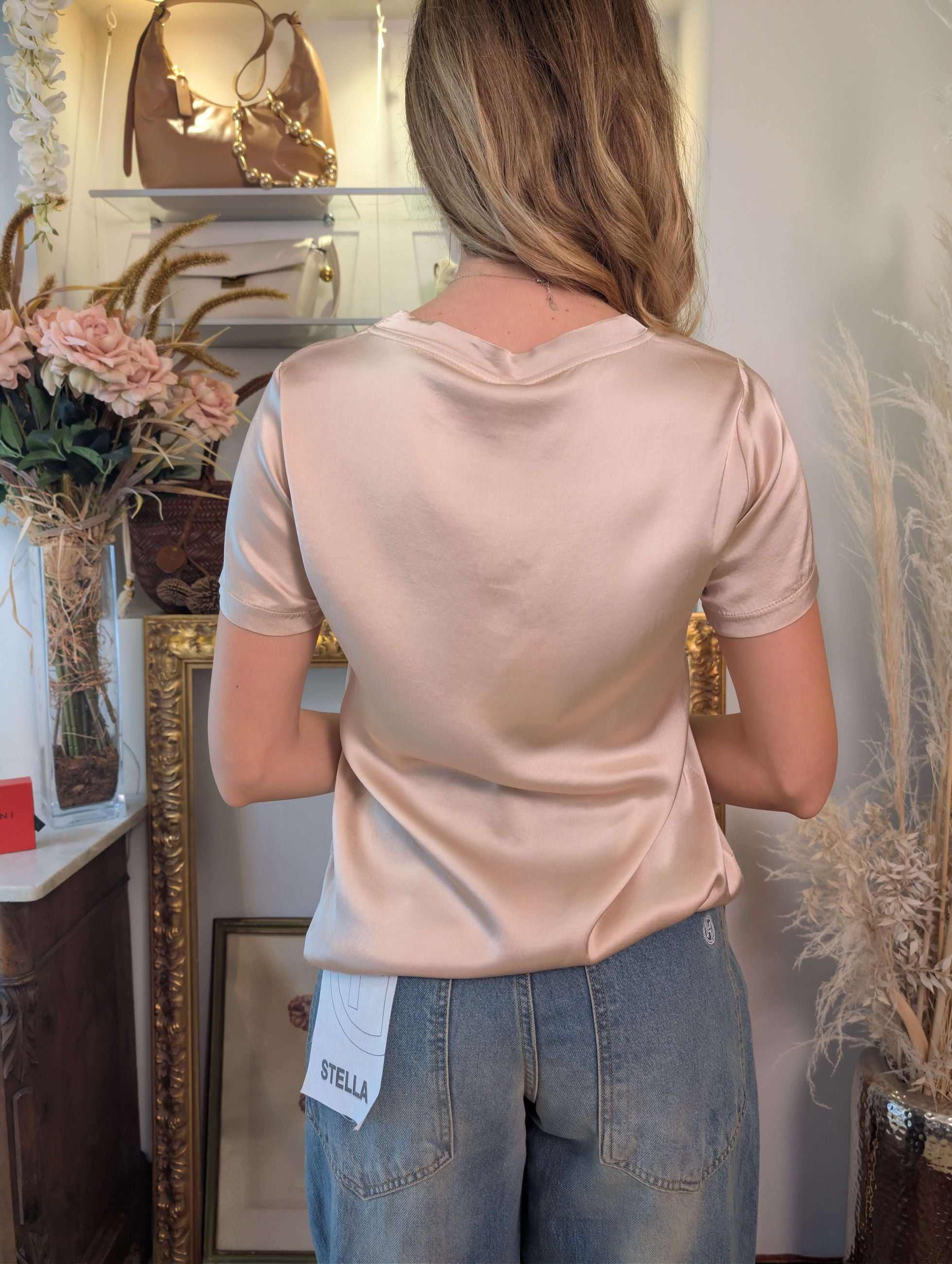 Blusa in raso di viscosa manica corta - TENSIONE IN