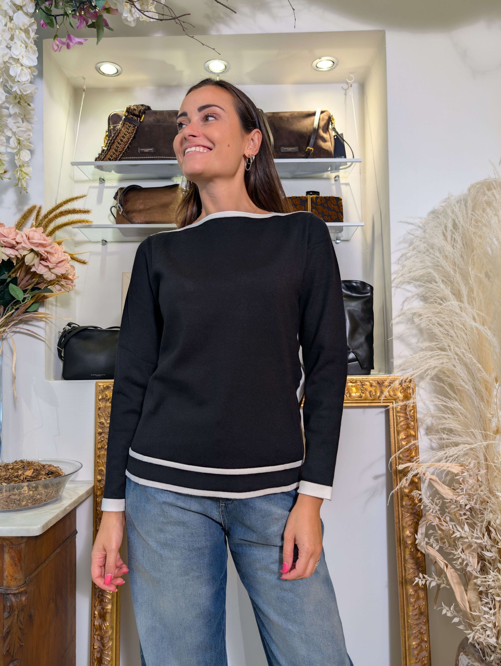Maglia color block scollo a barchetta – Finezza 12 - LOLA by Sandro Ferrone