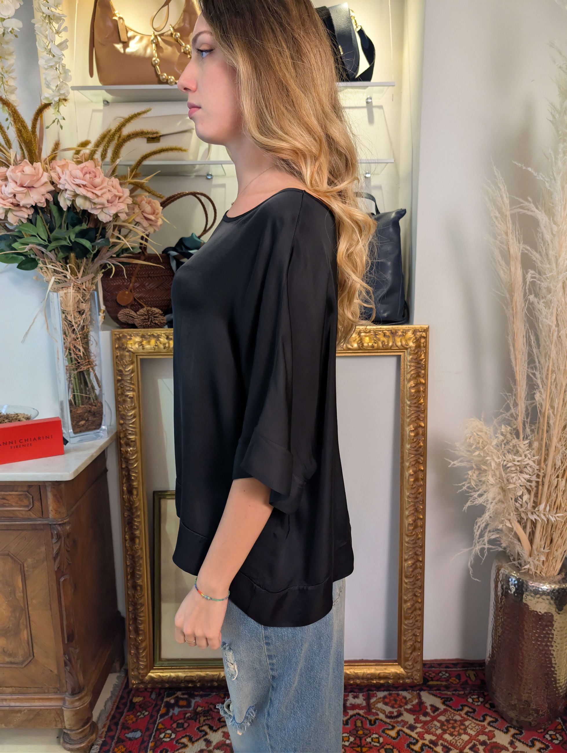 Blusa kimono oversize in raso di viscosa - TENSIONE IN