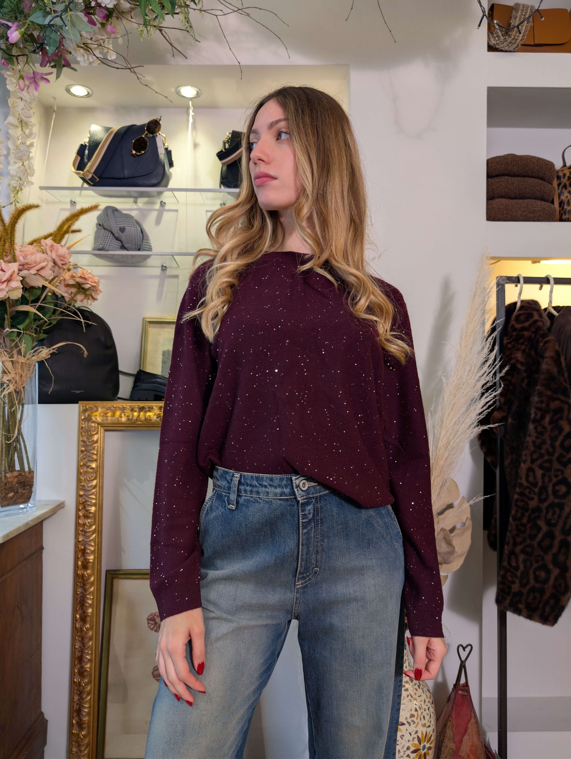 Maglioncino girocollo in cashmere con micropaillettes - SHE_FLORENCE_LAB