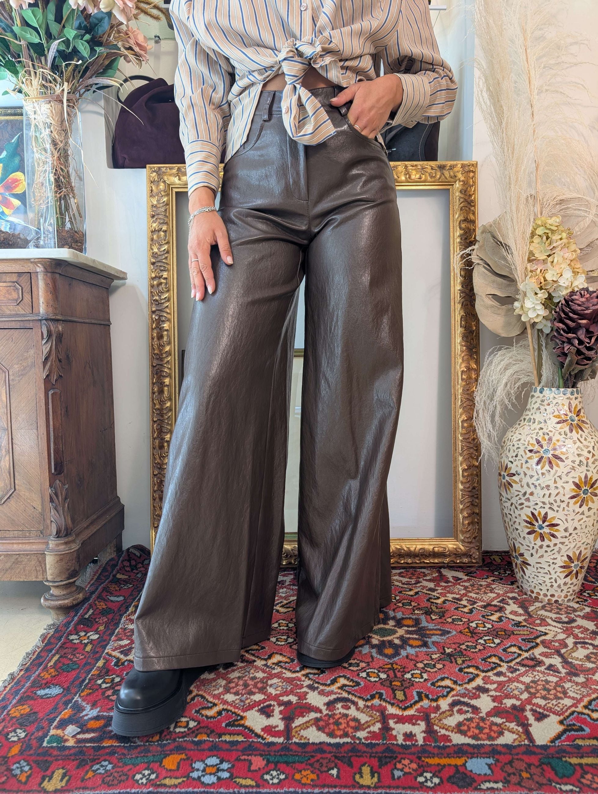 Pantalone wide leg effetto pelle - HAVE ONE