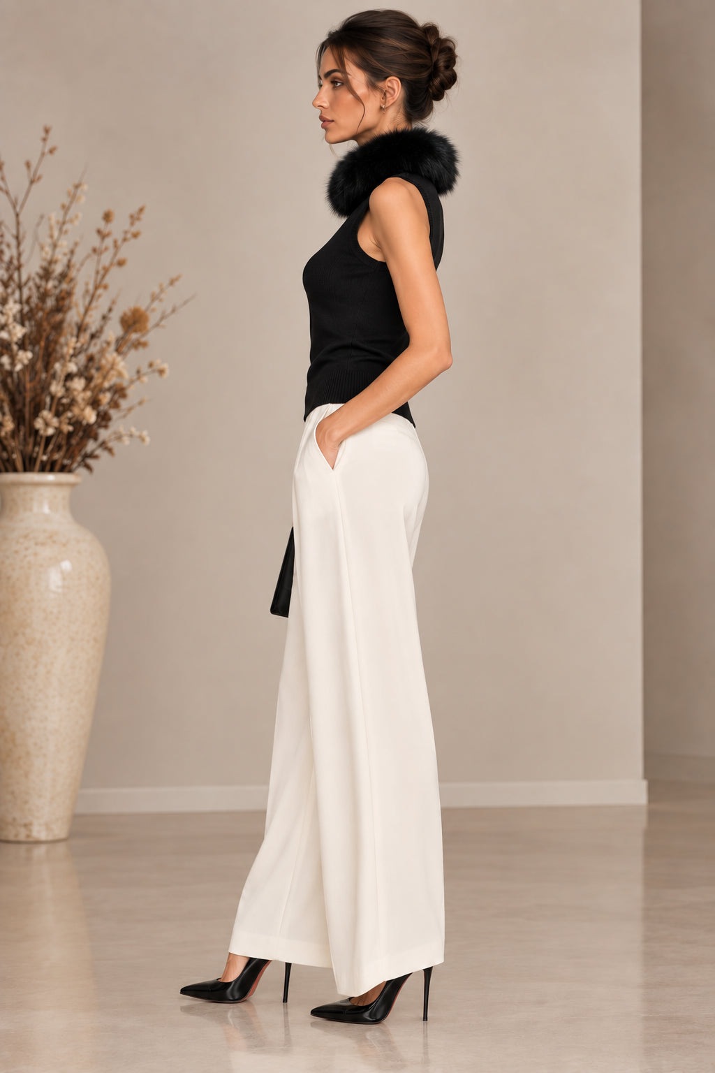 Top slim con collo faux fur staccabile - Sandro Ferrone