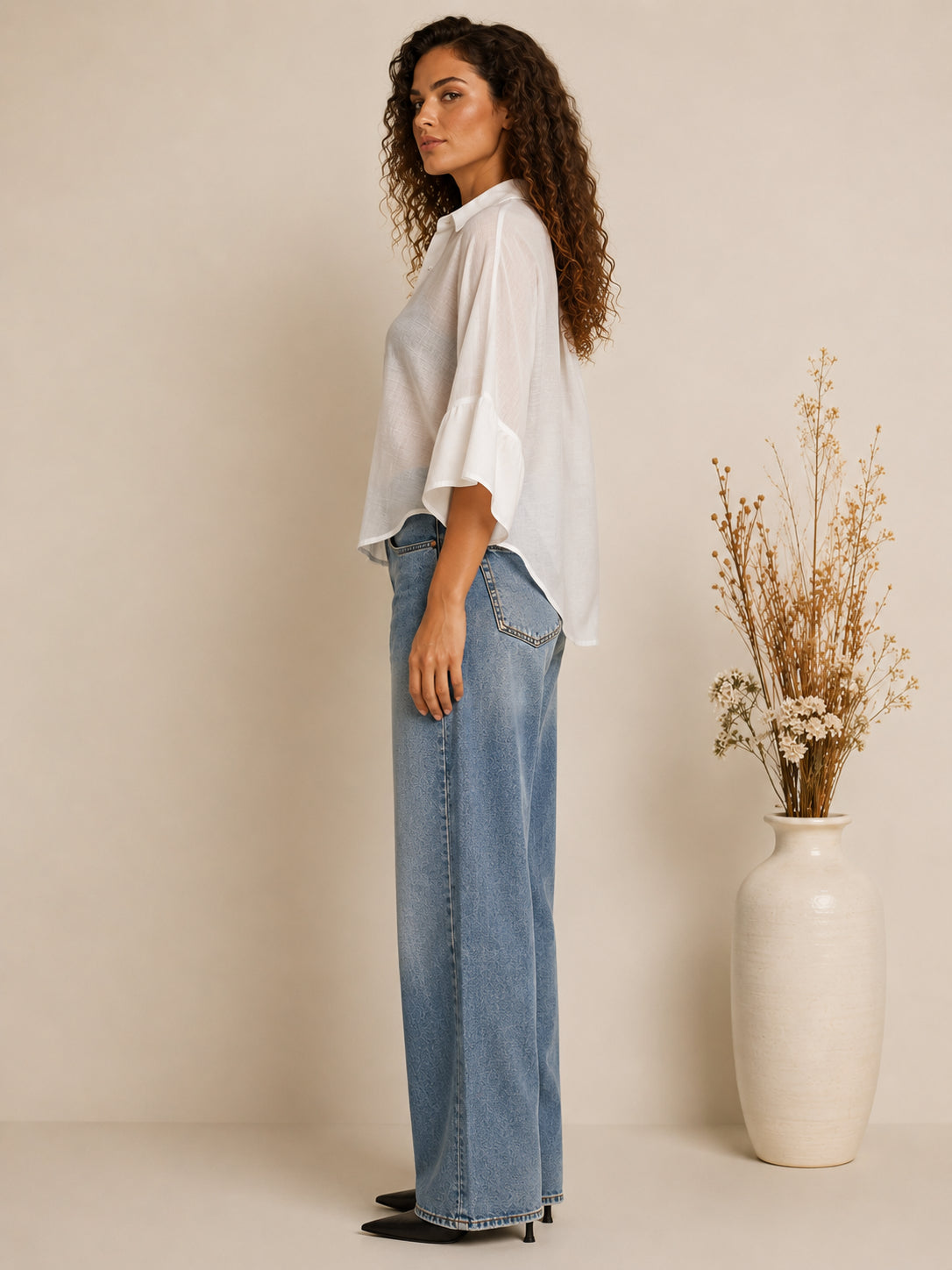 Camicia over semitrasparente con maniche a volant - SHE_FLORENCE_LAB