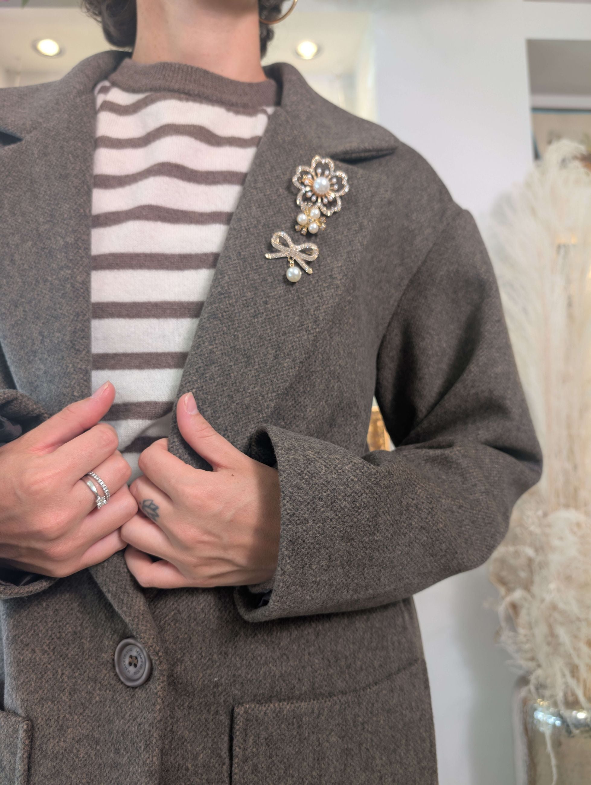 Cappotto melange con spille - LE SARTE DEL SOLE