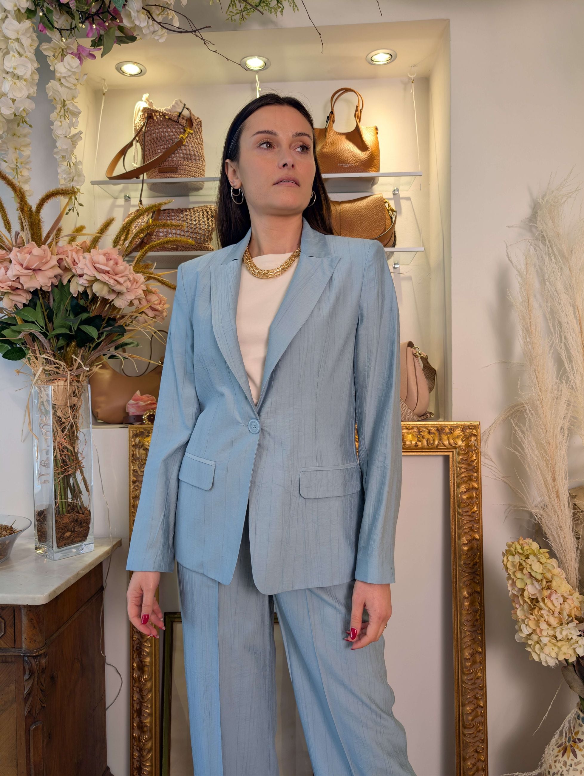 Giacca slim fit Le Sarte del Sole – Tessuto crinkle in viscosa naturale - LE SARTE DEL SOLE