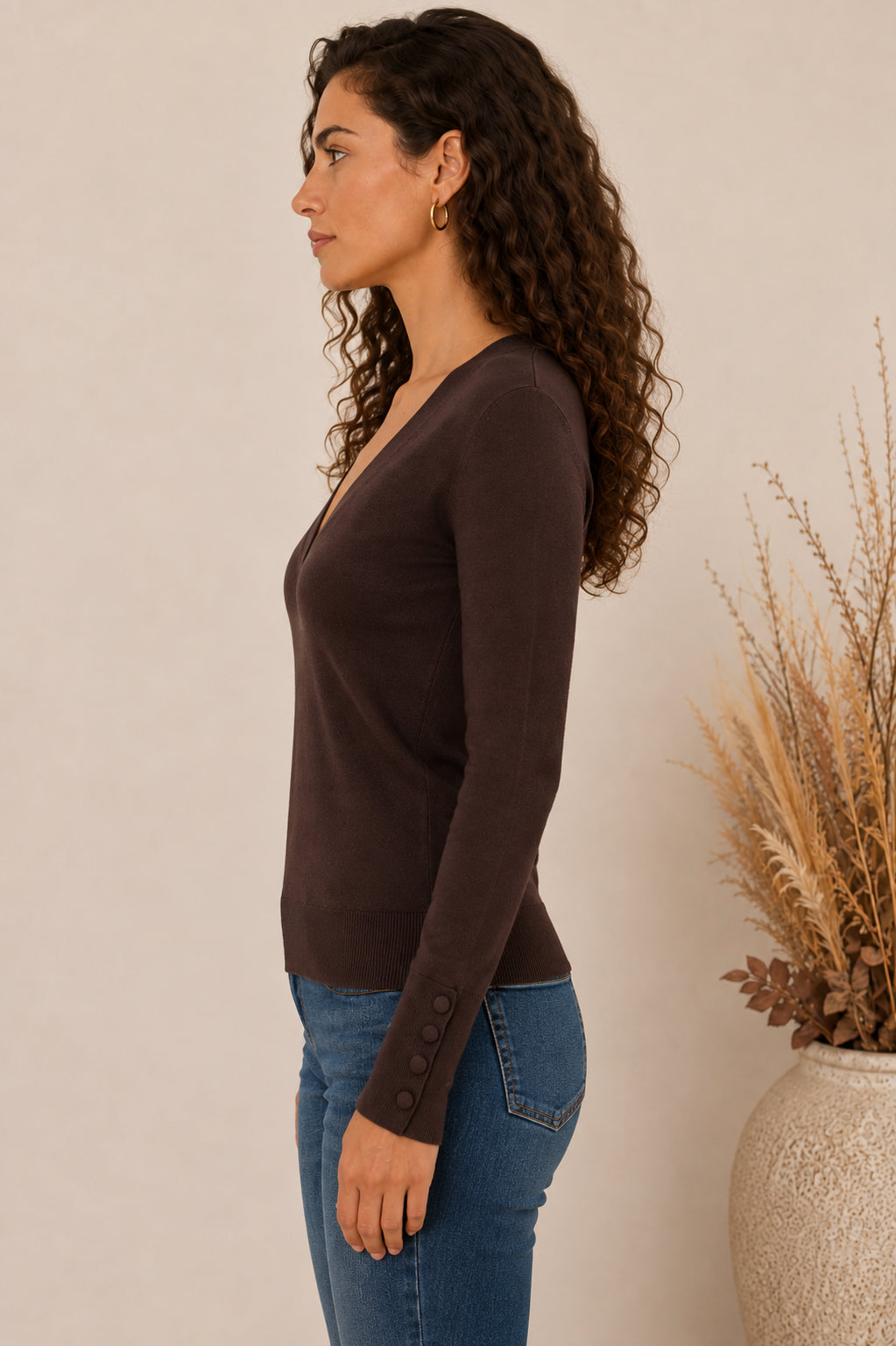 Maglia slim in viscosa con scollo a V e bottoni - MARKUP DONNA