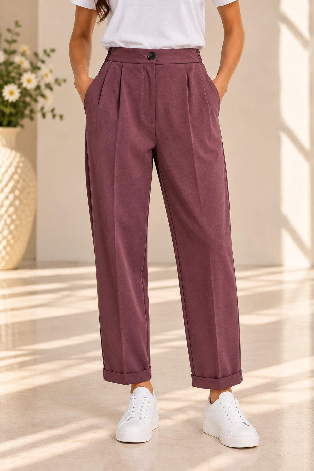 PANTALONE CON PINCES IN TESSUTO DIAGONALE MANO PESCA - PLEASE