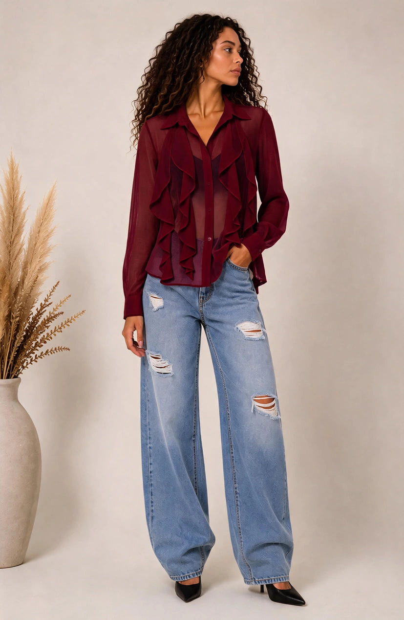 Camicia semitrasparente con maxi rouches - SHE_FLORENCE_LAB