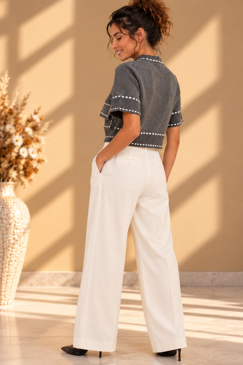 Giacchino cropped in maglia con lurex e impunture - LE SARTE DEL SOLE