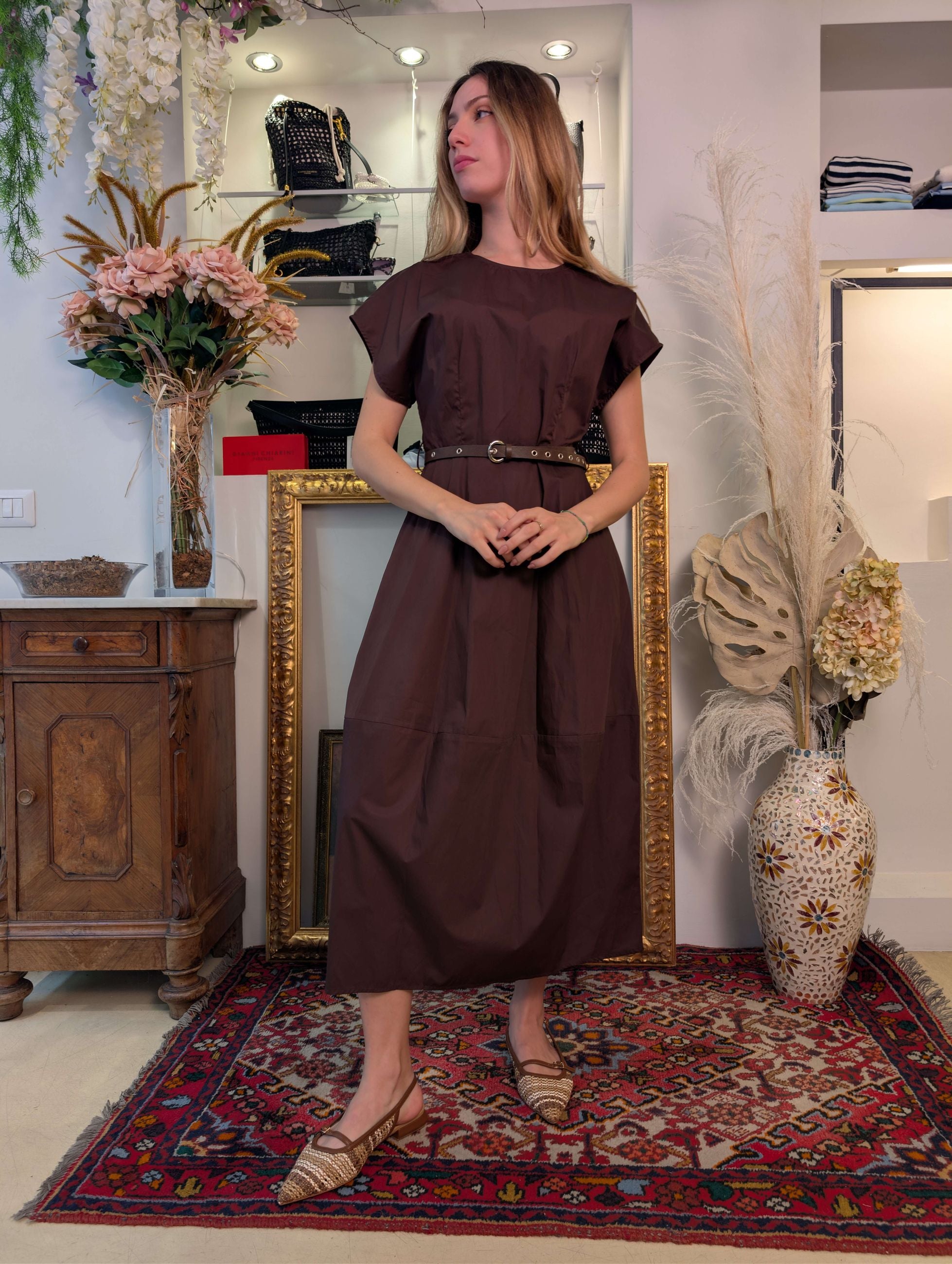 Abito in popeline di cotone con cintura - DIXIE