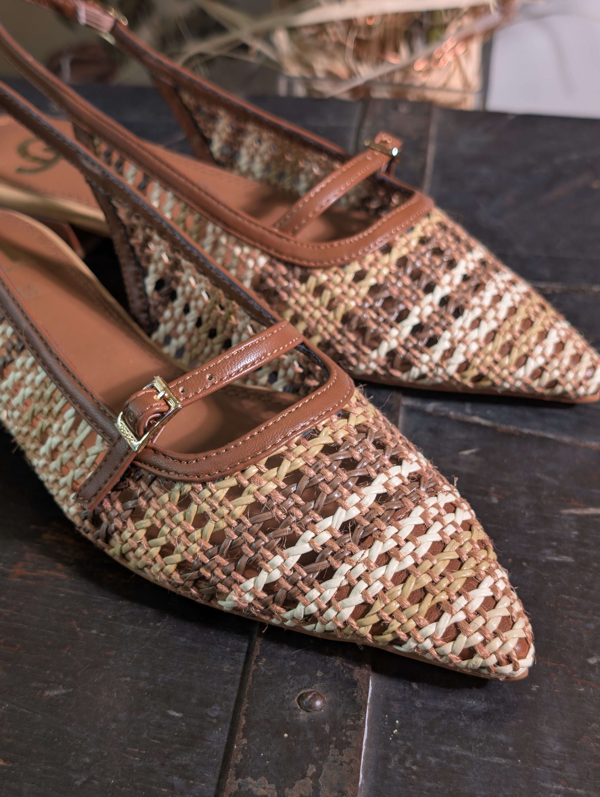 Ballerina slingback in pelle e rafia - GOLD & GOLD