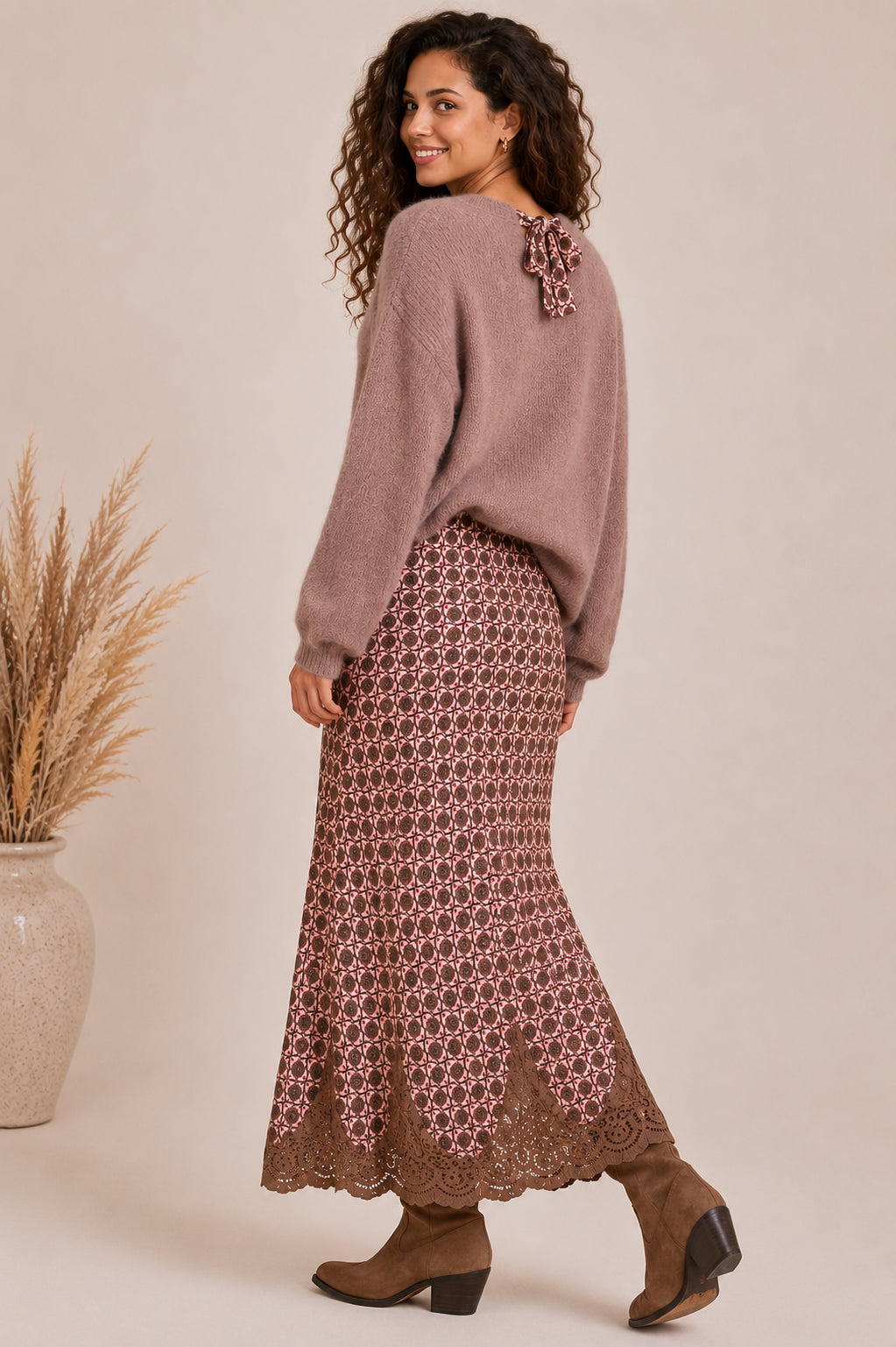 Maglia over con fiocco fantasia e tasca frontale - DIXIE