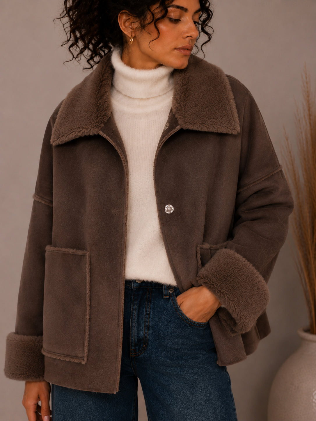 Giubbotto Oversize Suede Touch con Faux Fur - Sandro Ferrone