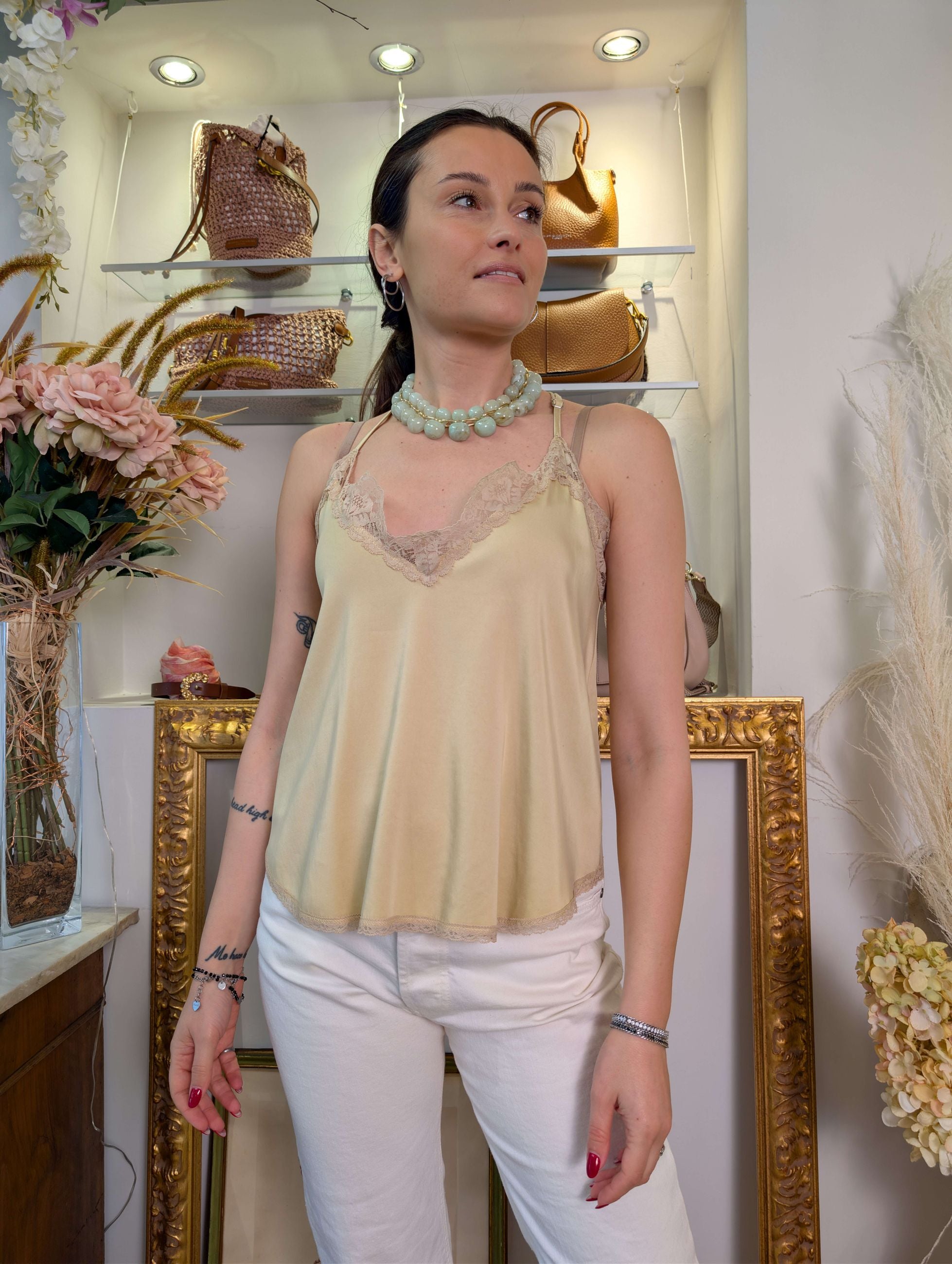 Top mano seta con pizzo - DIXIE