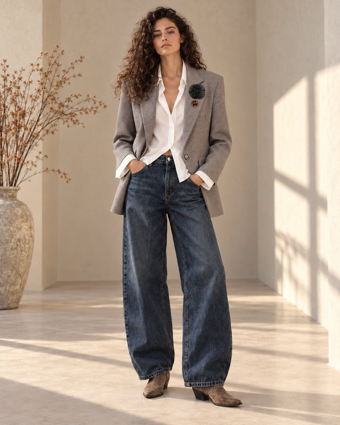 Blazer Vicolo pied-de-poule con spille gioiello - VICOLO