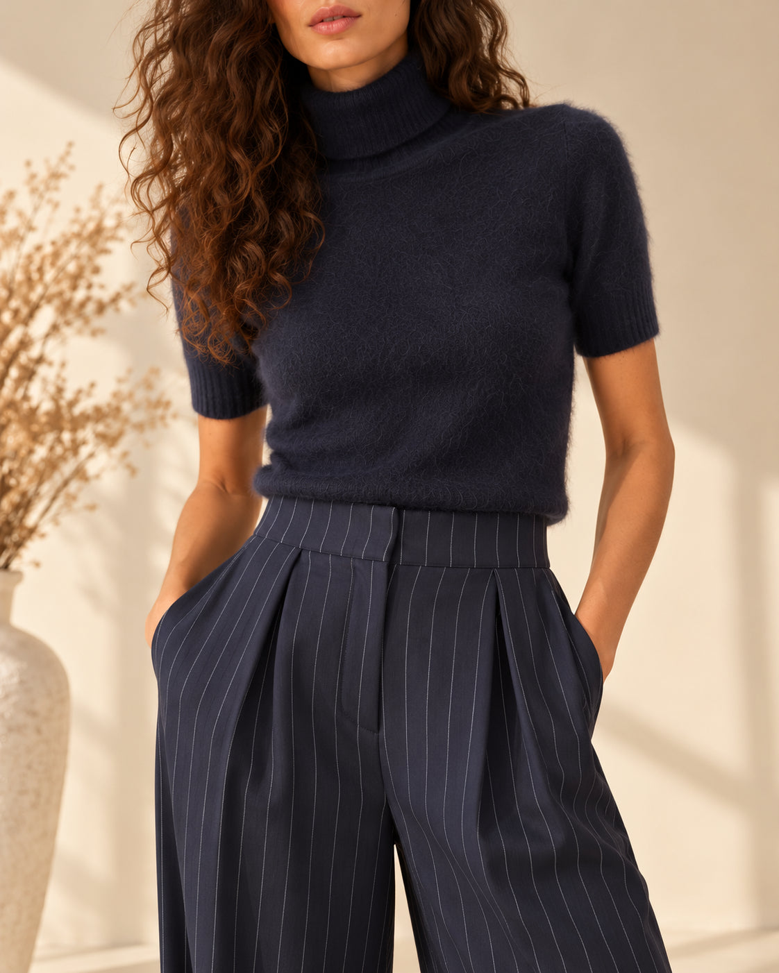 Pantalone Gessato Wide Leg con Pinces - SHE_FLORENCE_LAB