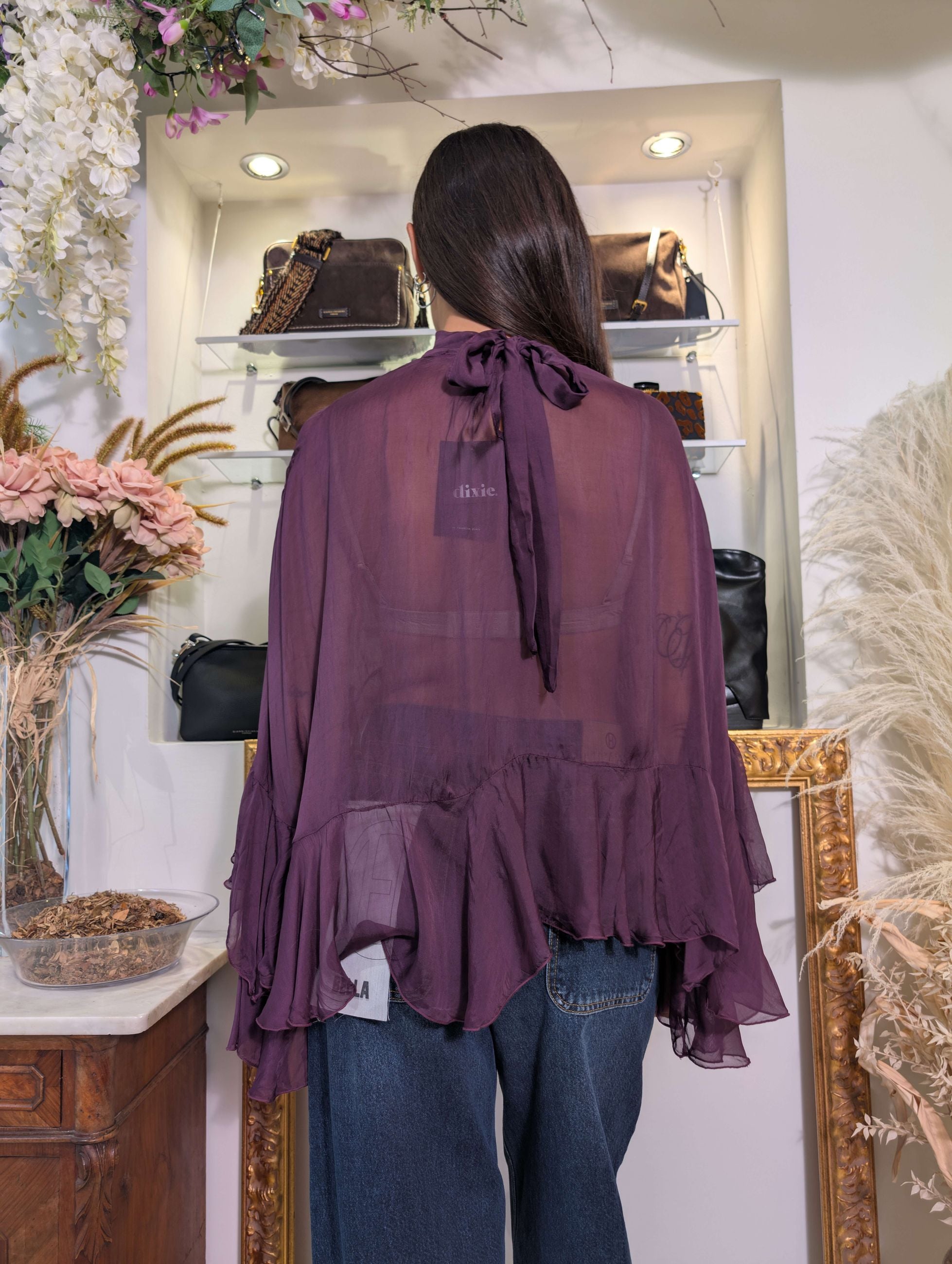 Blusa ampia in tessuto misto seta tinto in capo - DIXIE